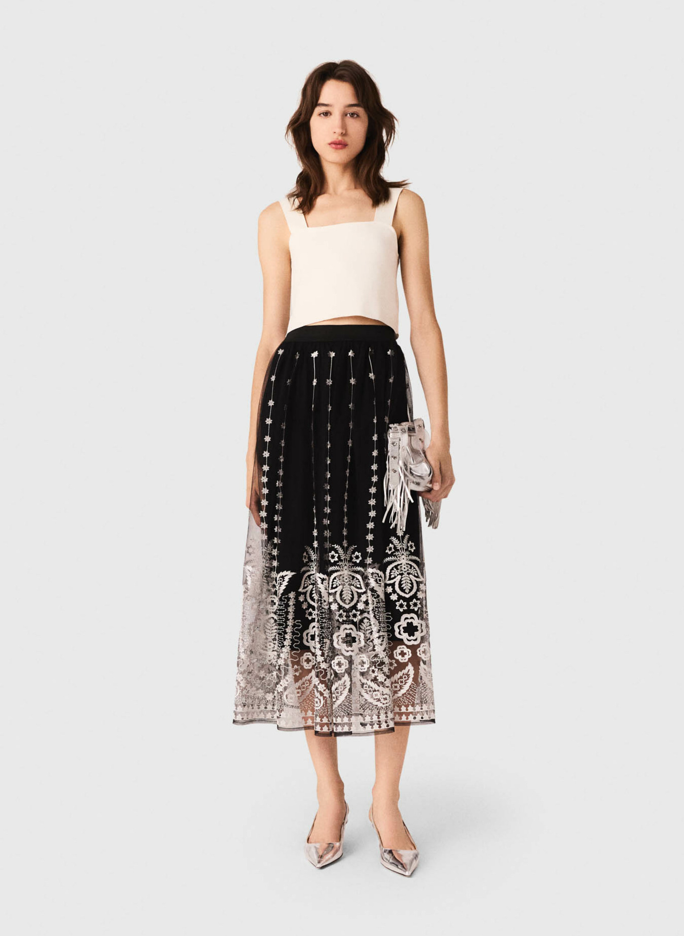 Top court col carré  MAJE Beige