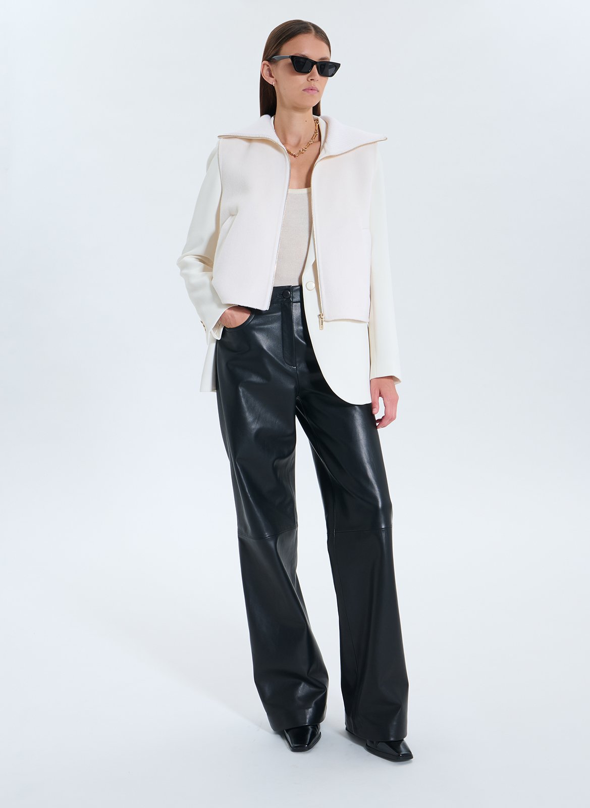 Straight zip-up wool blend vest ZAPA White