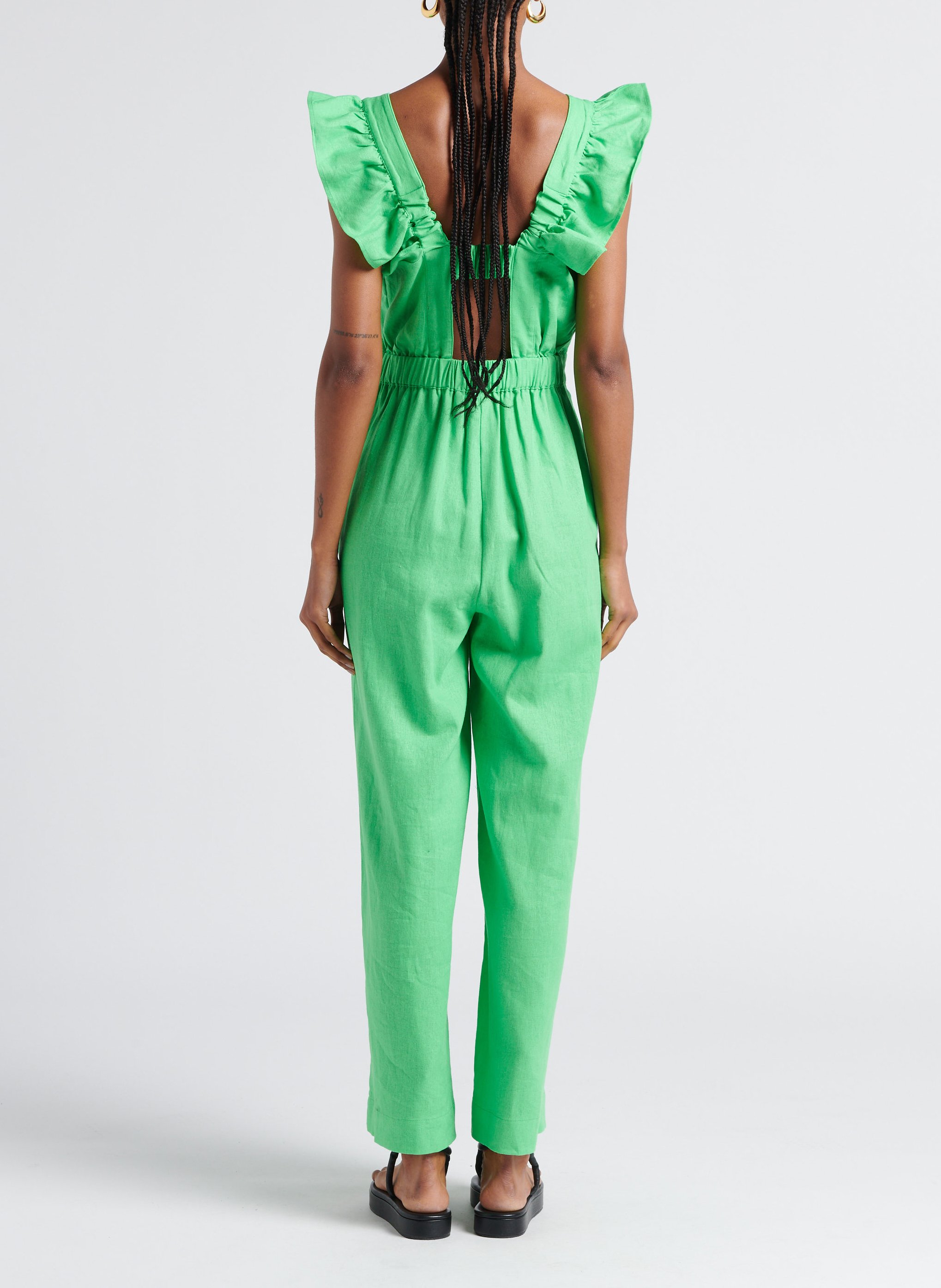 Combinaison col carré en lin mélangé YAS Groen