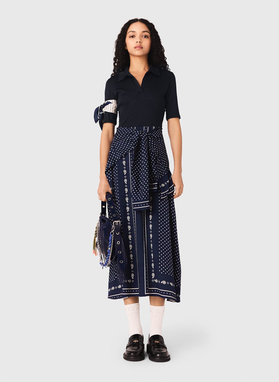 Robe longue col classique  MAJE Bleu