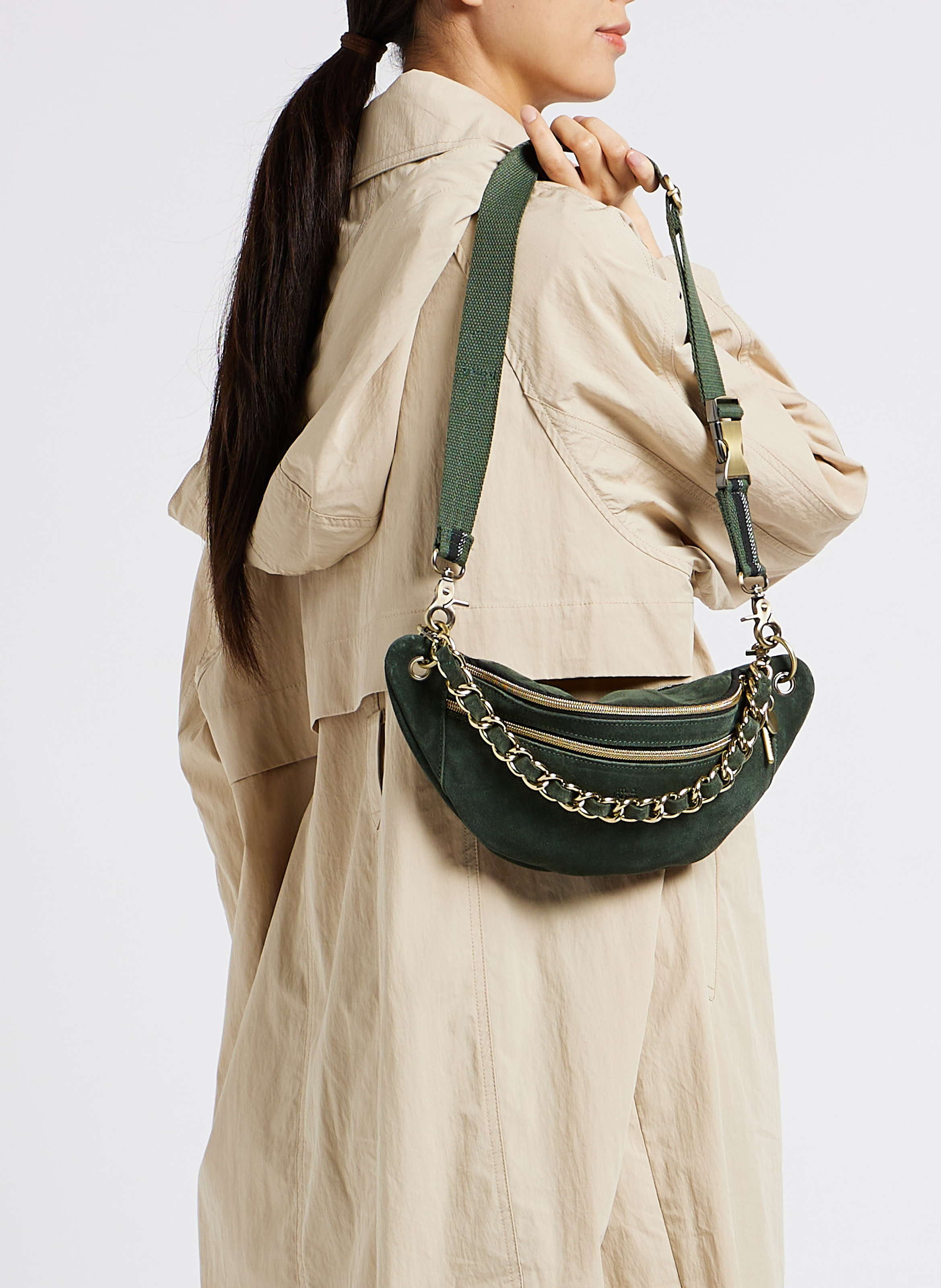 Sac banane aspect velours en cuir MILA LOUISE Vert