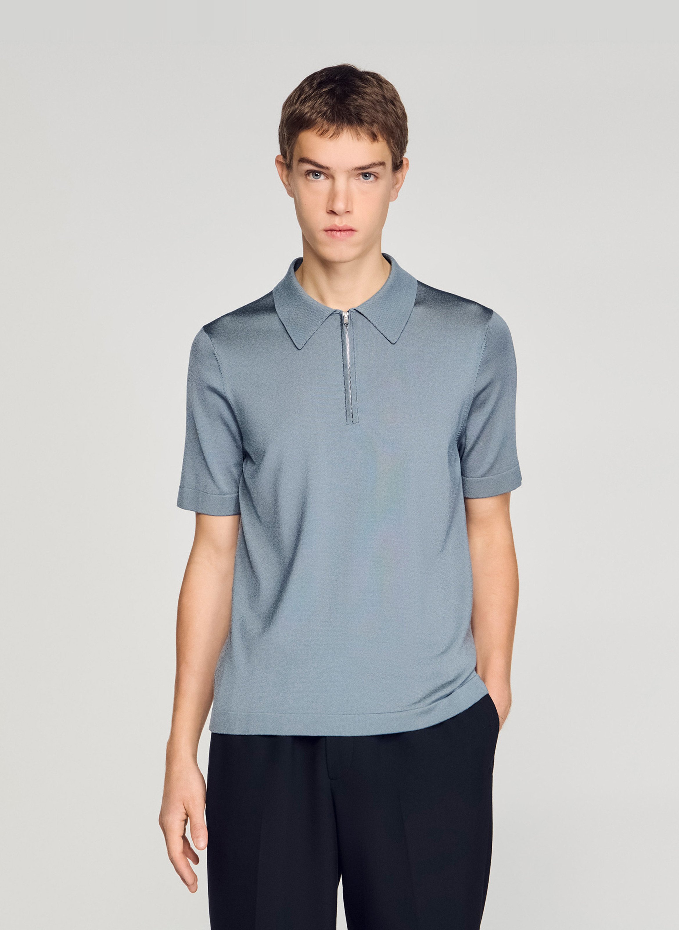Short-sleeved T-shirt with zip-up polo collar SANDRO