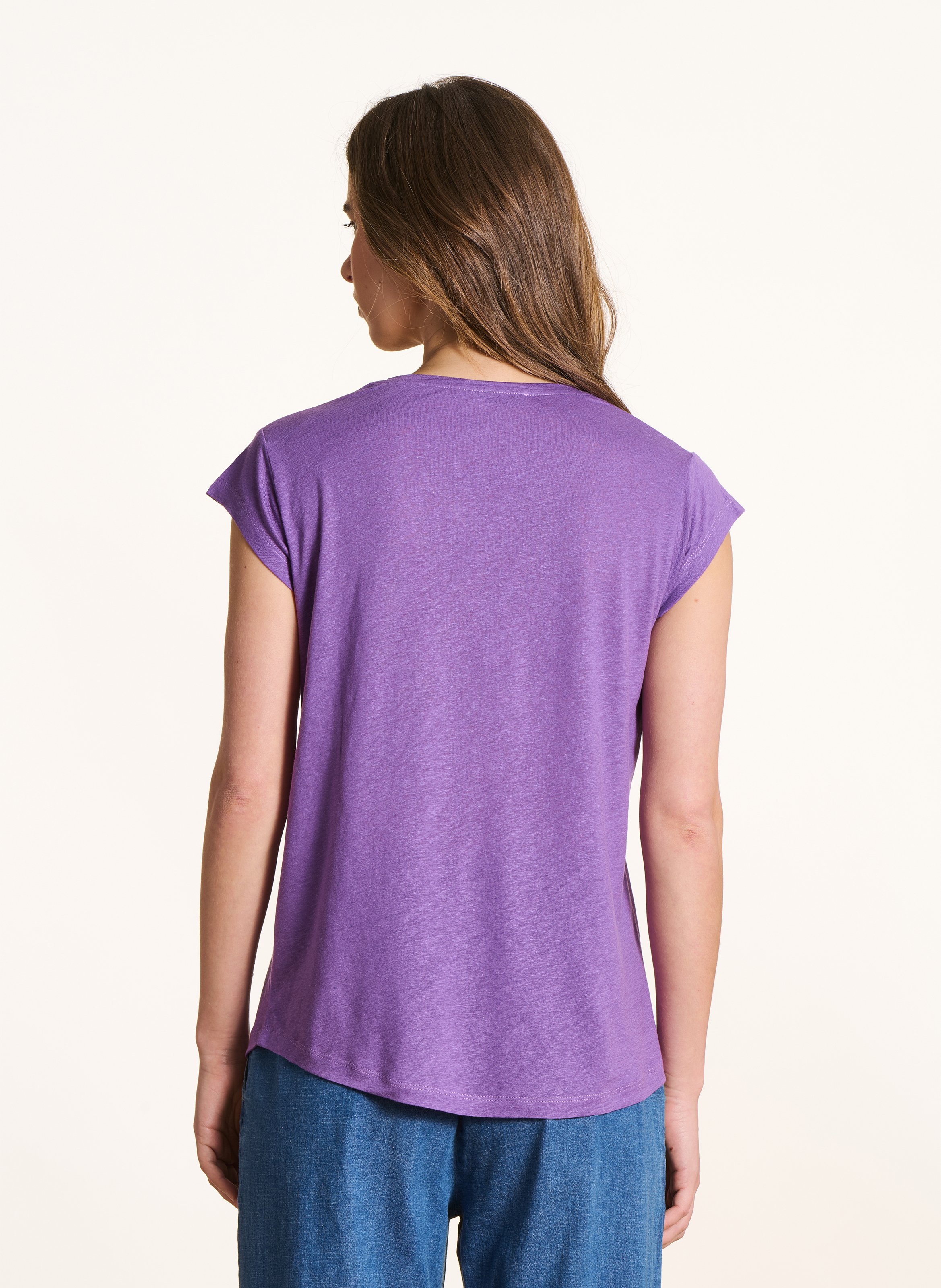 Tee-shirt droit uni col V LA FEE MARABOUTEE Violet