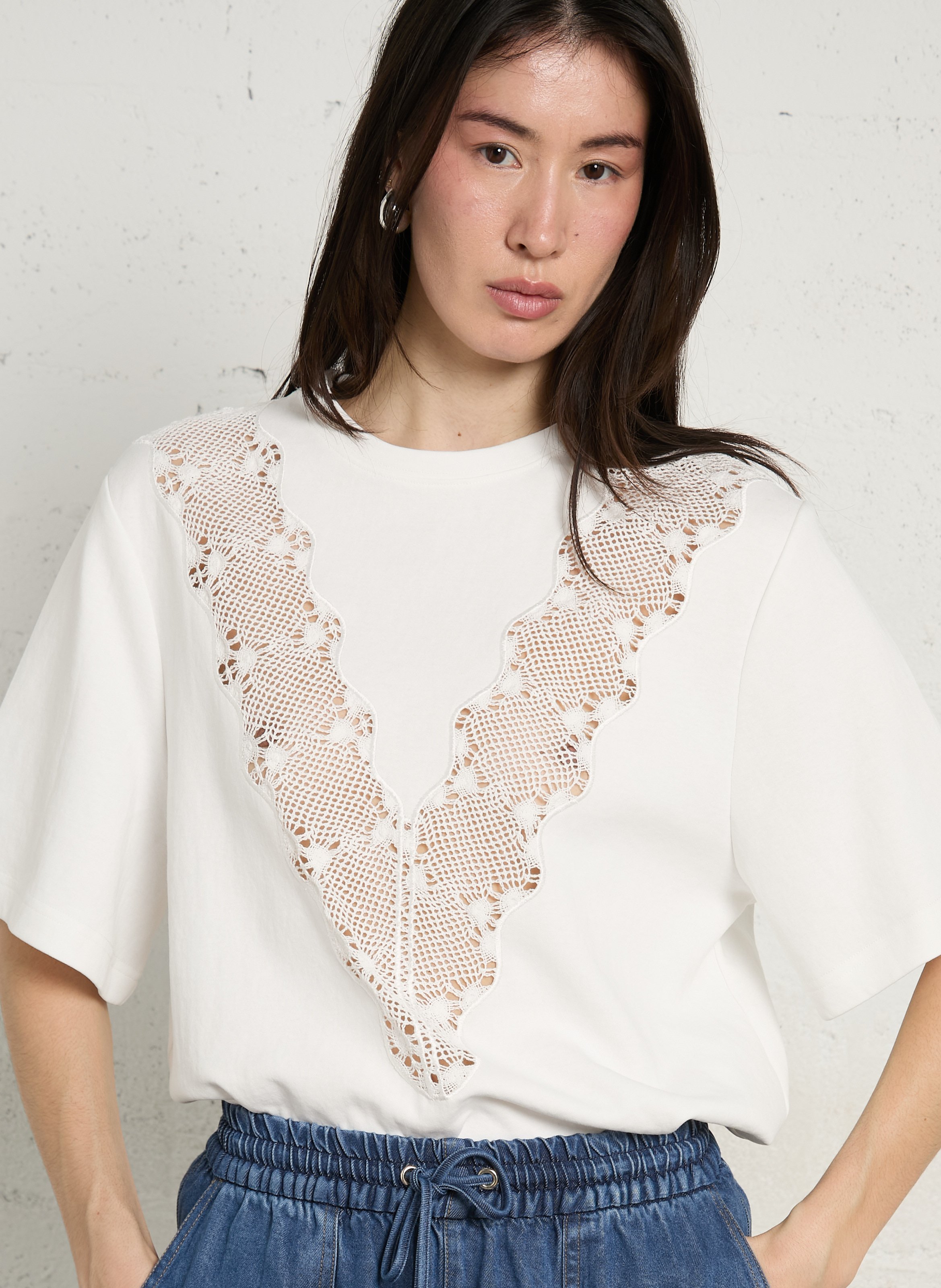 Oversize round-neck cotton-blend T-shirt BERENICE White