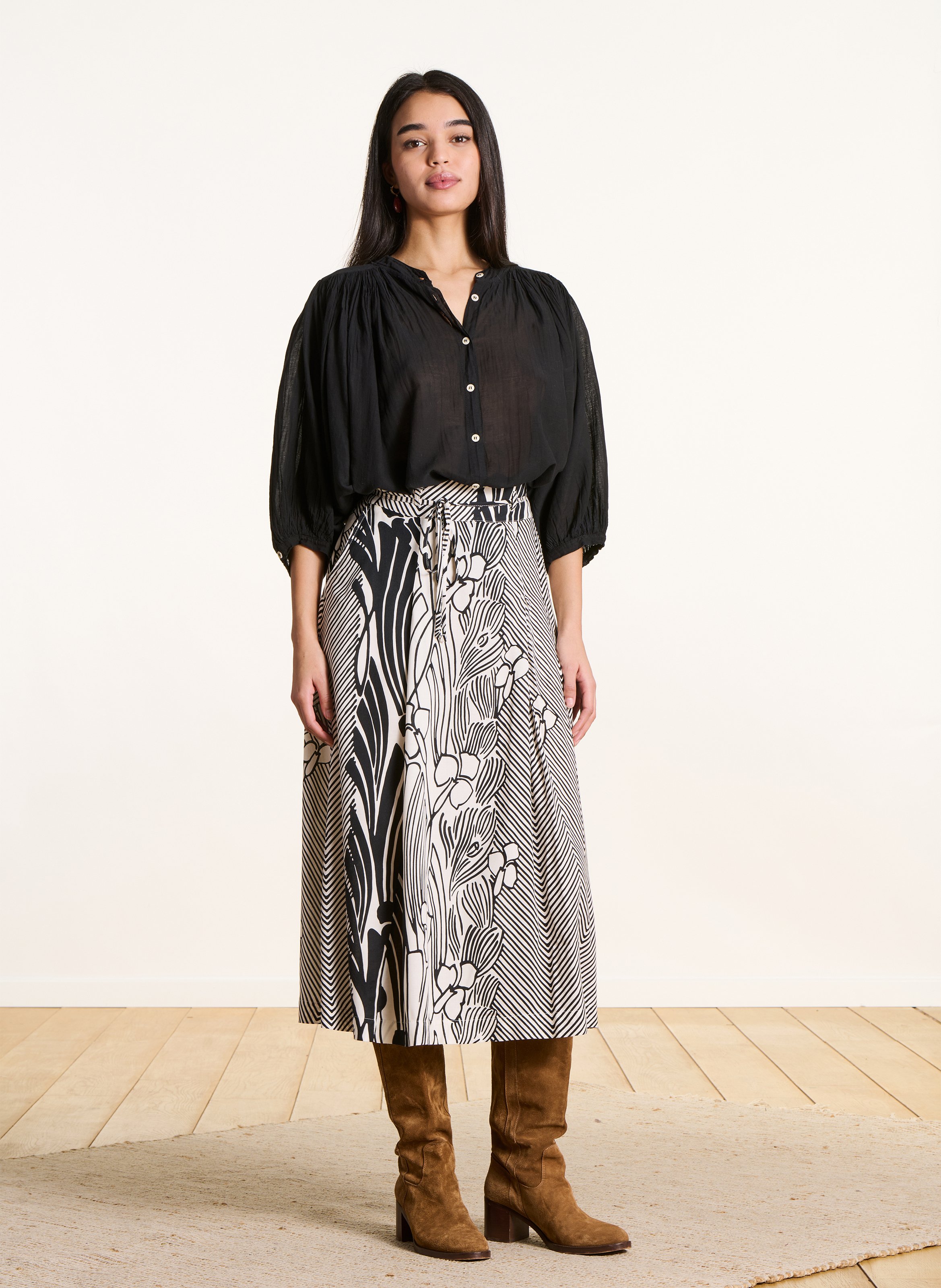 Jupe midi imprimée LA FEE MARABOUTEE Noir