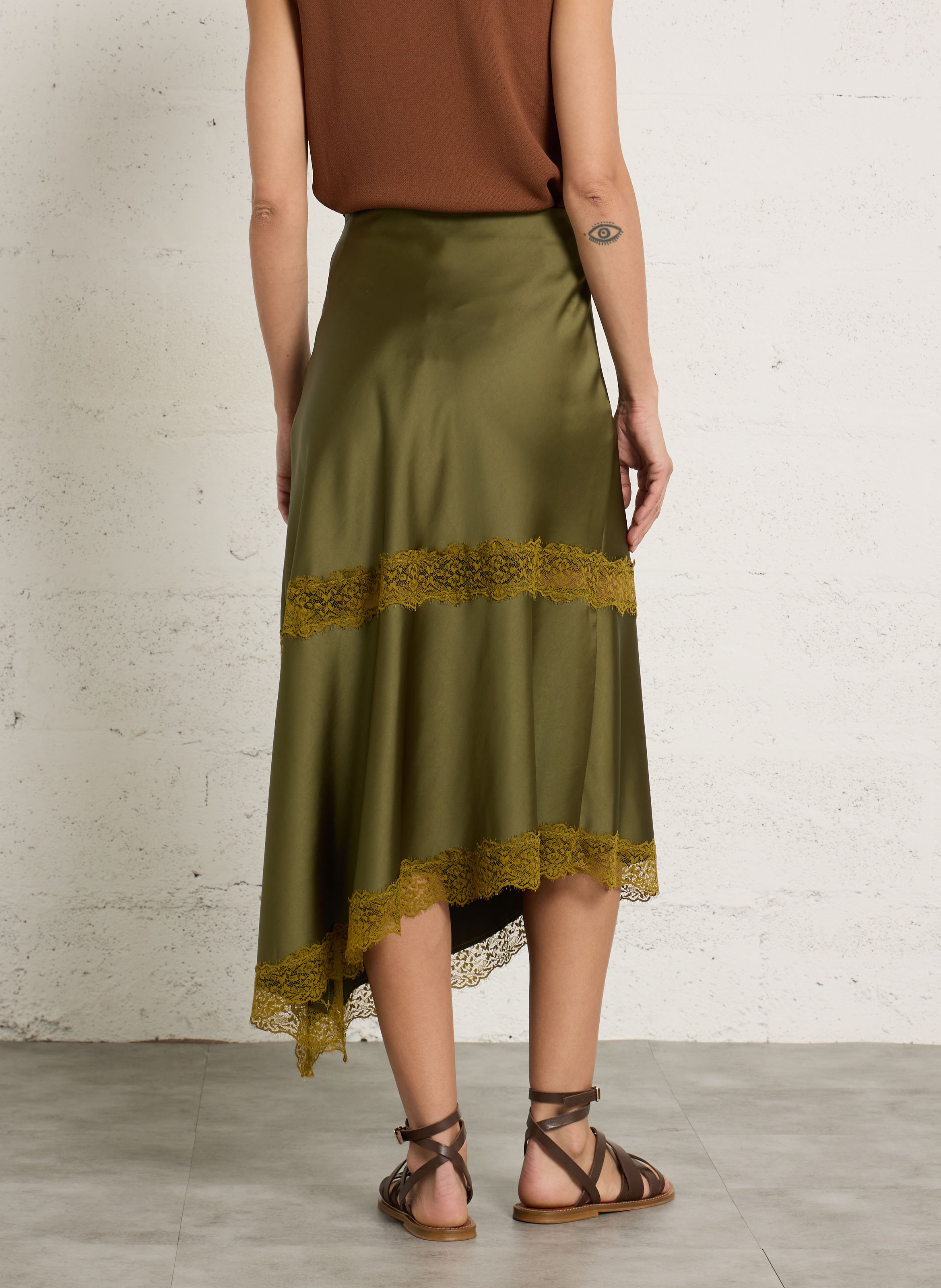 Asymmetrischer Midi-Spitzenrock IMPERIAL Grun