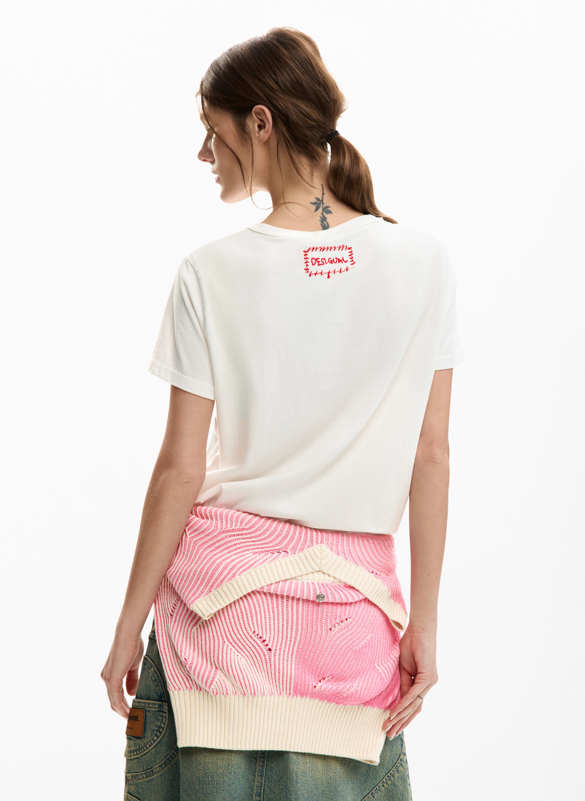 Recht T-shirt met ronde hals en print DESIGUAL Wit