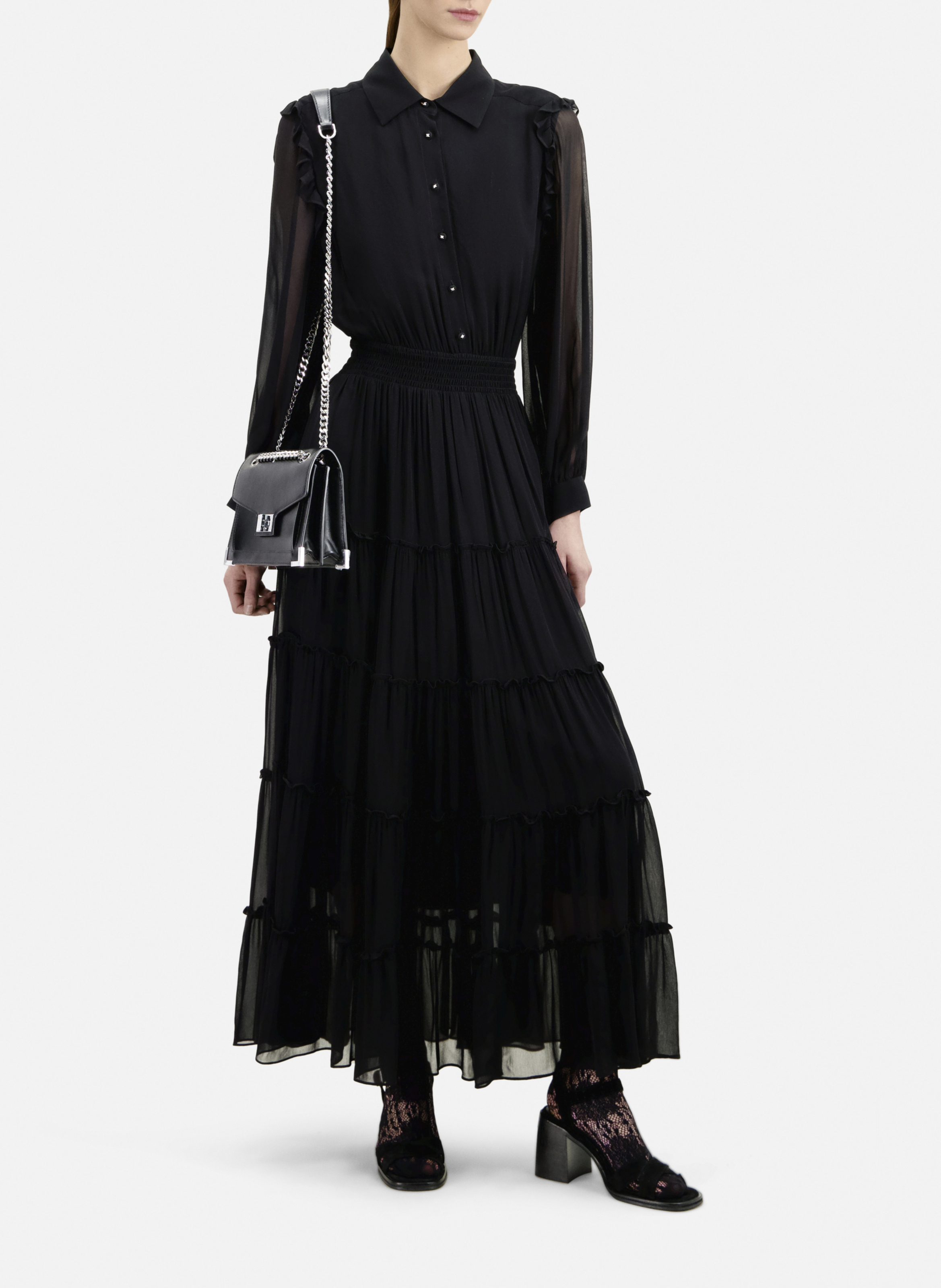 Robe longue col classique volantée THE KOOPLES Noir
