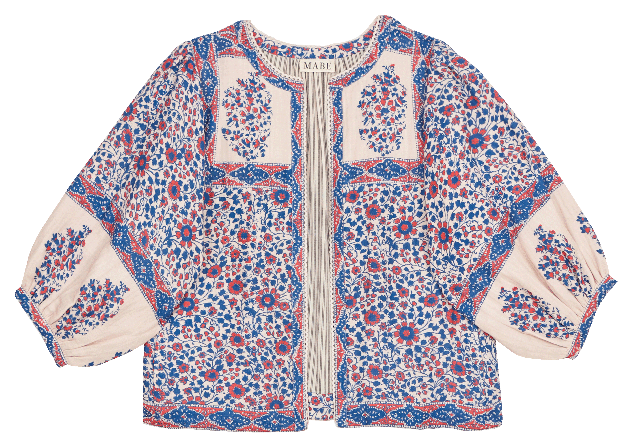 Recht katoenen jasje met ronde hals en print M.A.B.E Blauw