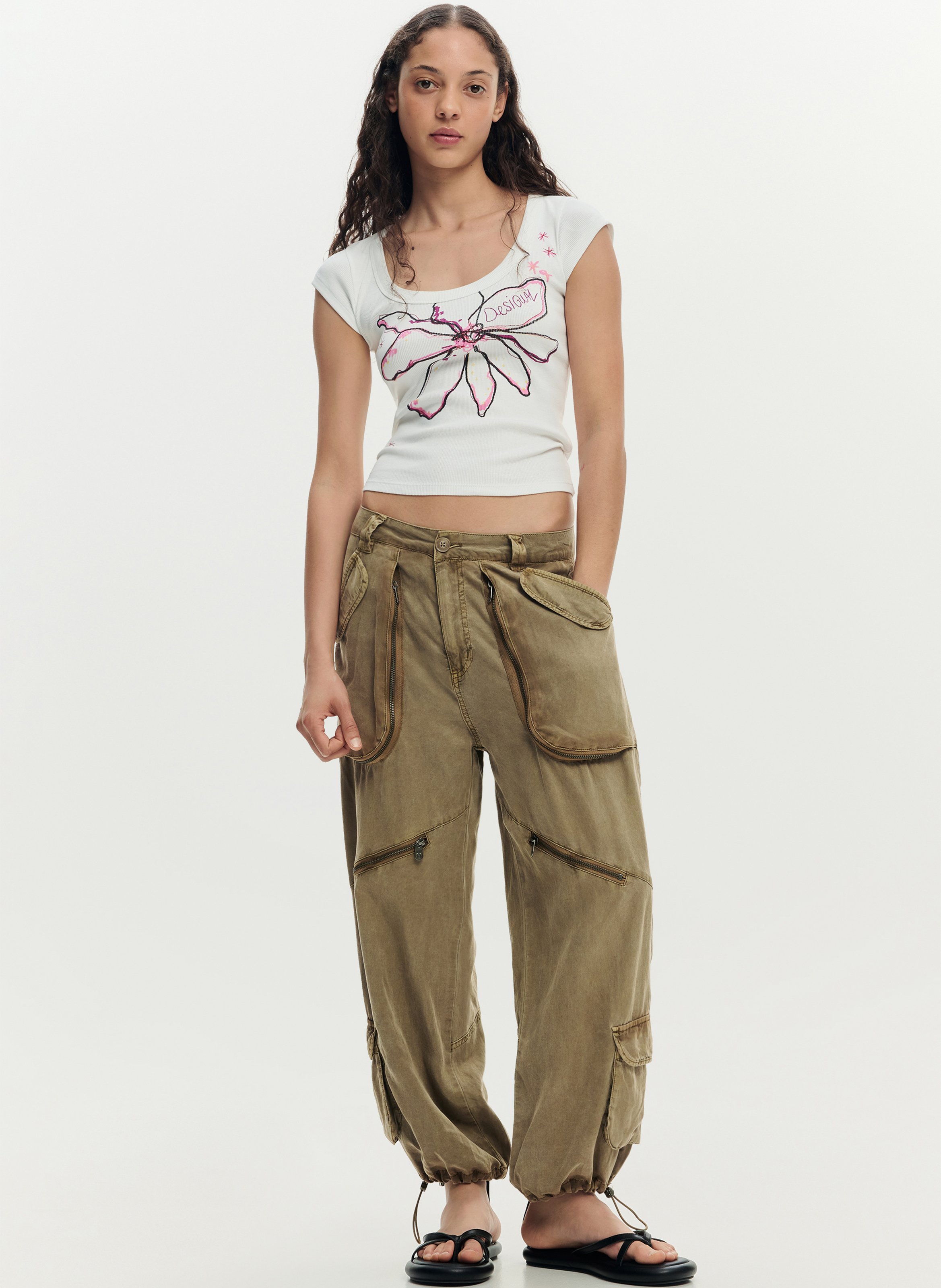 Gerade geschnittenes Rundhals-T-Shirt mit Print DESIGUAL Weiss