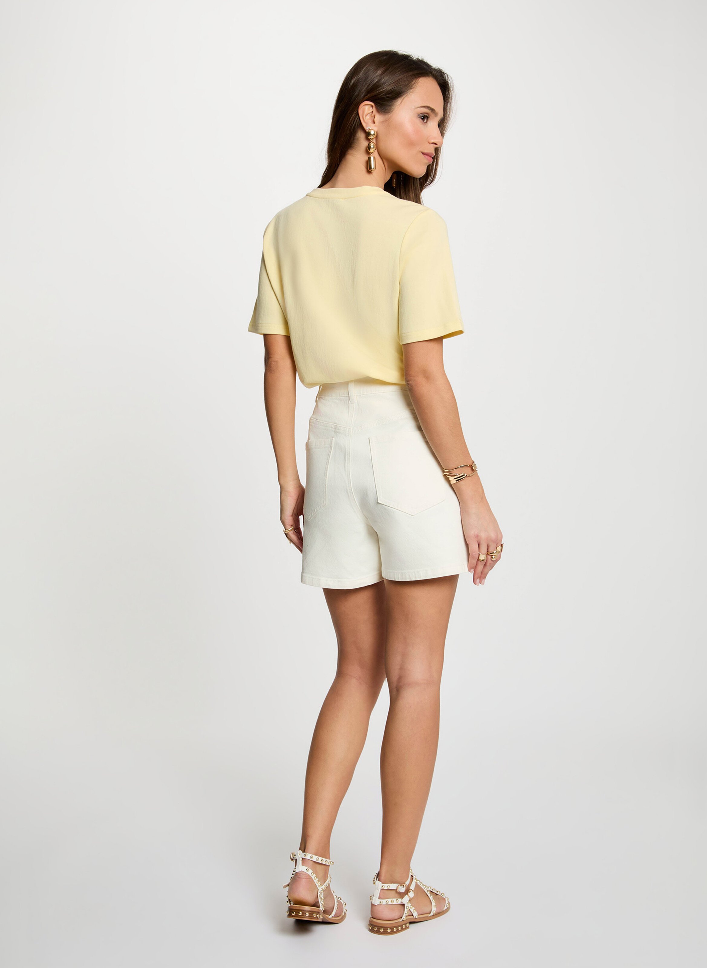 Short taille haute en denim uni MORGAN Blanc