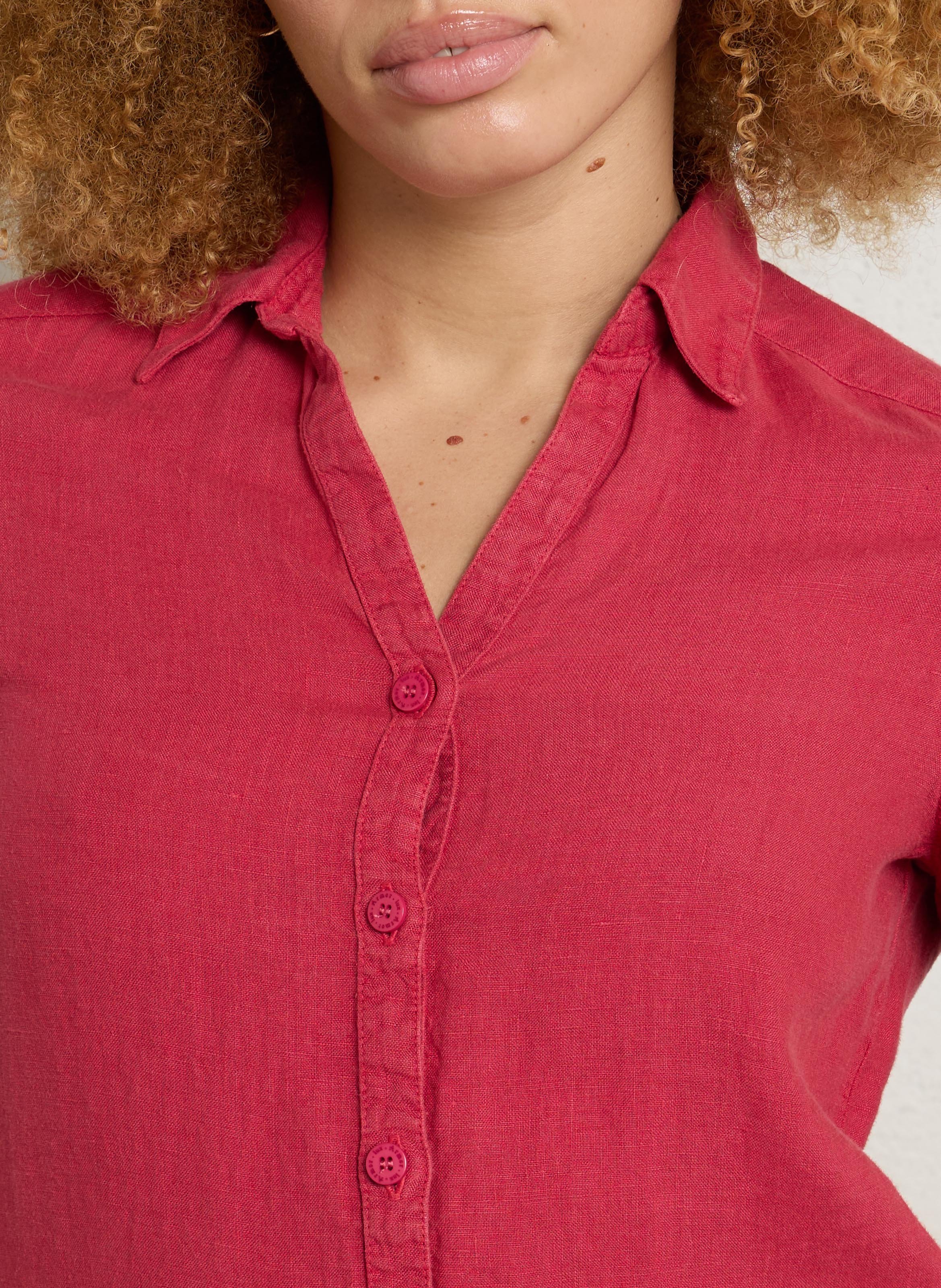 Straight V-neck linen shirt ARMOR LUX Pink