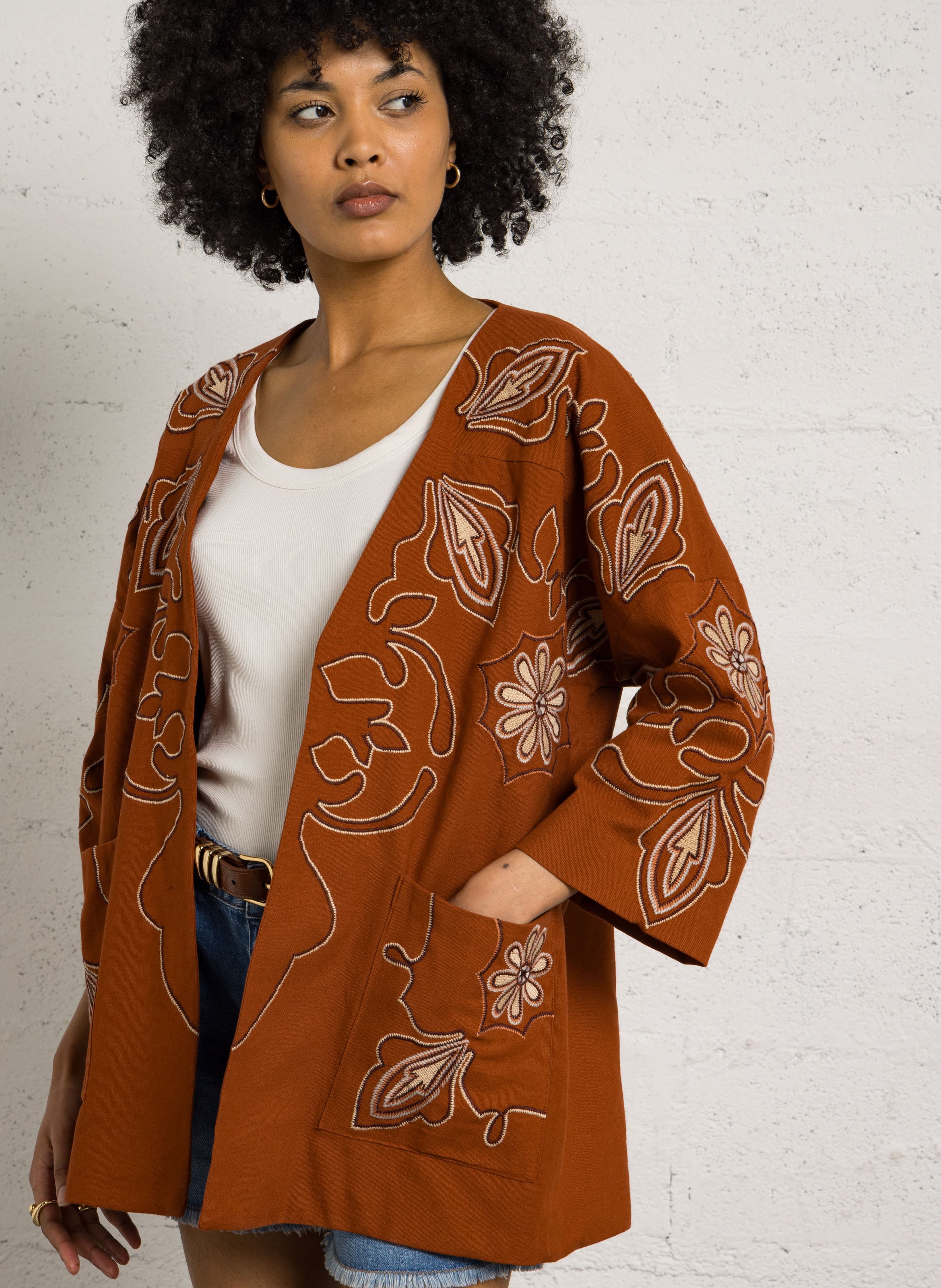 Veste droite manches 3/4 brodée MAISON 123 Rouge