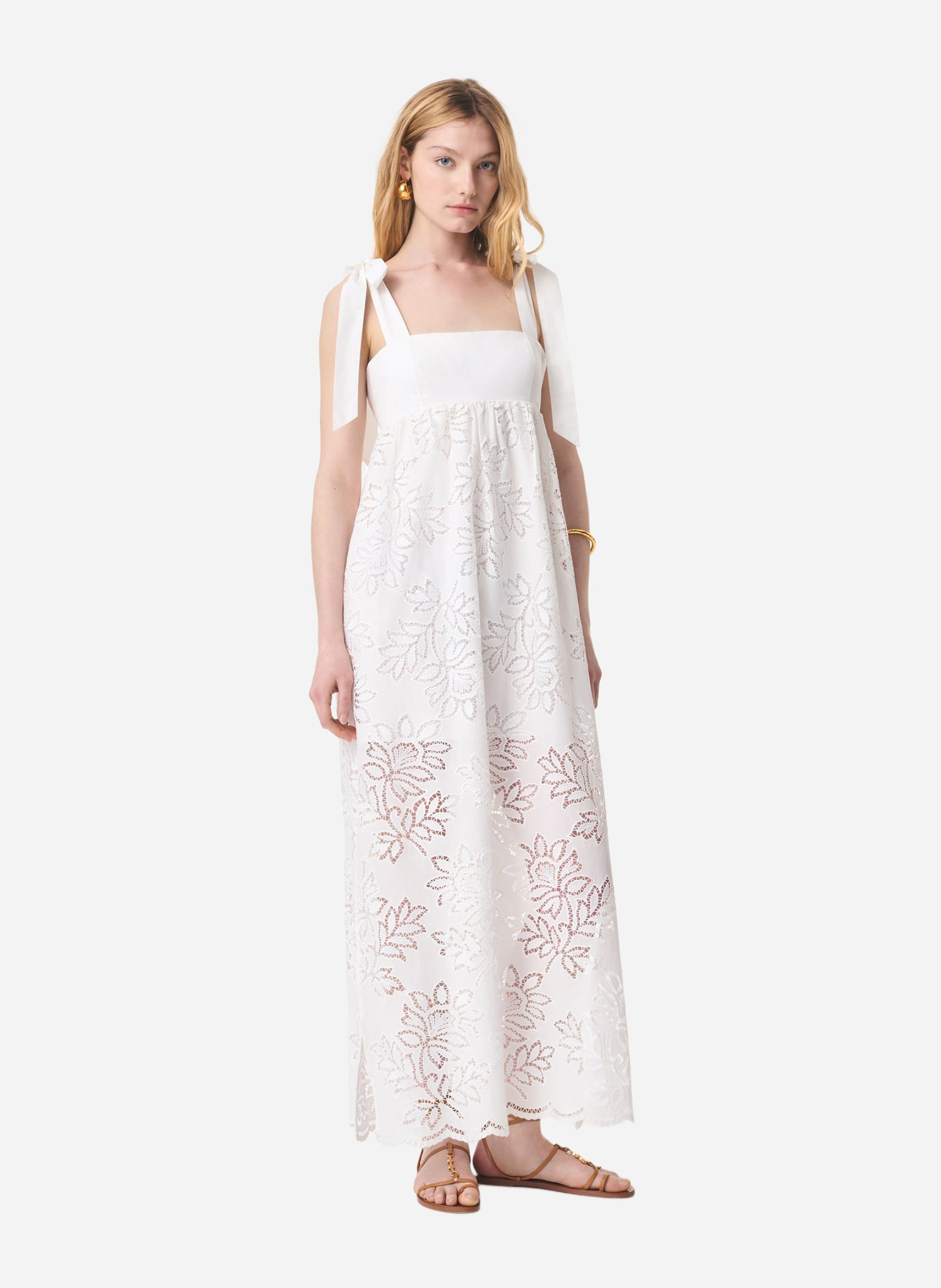 Robe longue brodée en coton VANESSA BRUNO Blanc