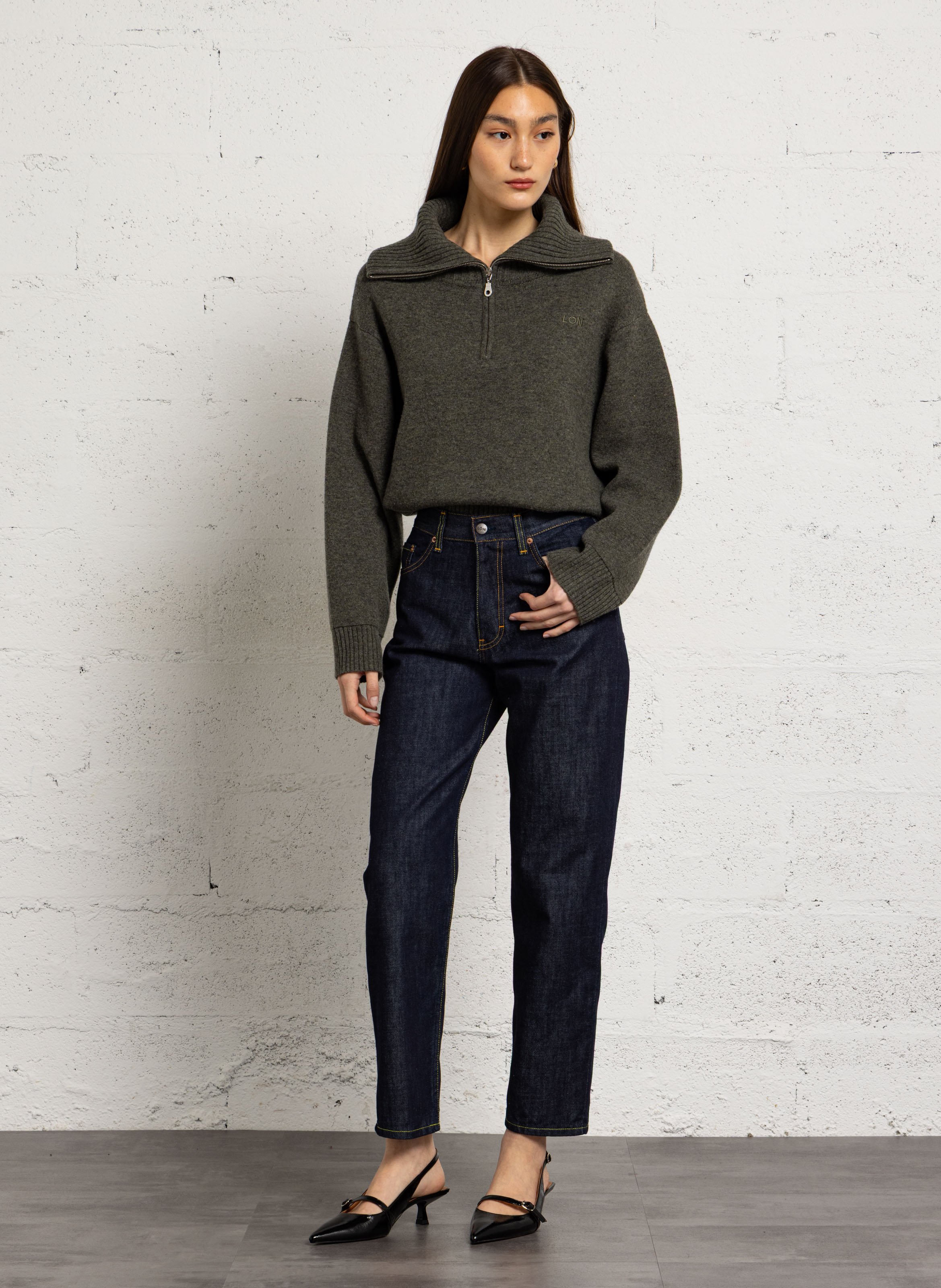 Jean boyfriend taille haute en coton MARGAUX LONNBERG Bleu