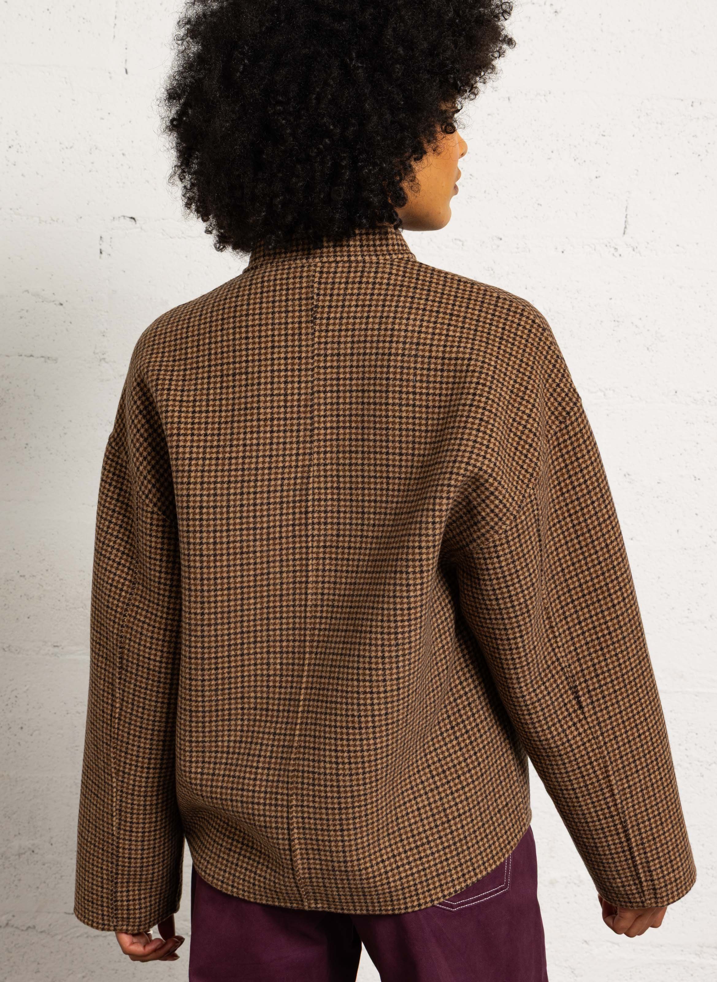 Veste col rond à motif en laine mélangée SUNCOO Marron