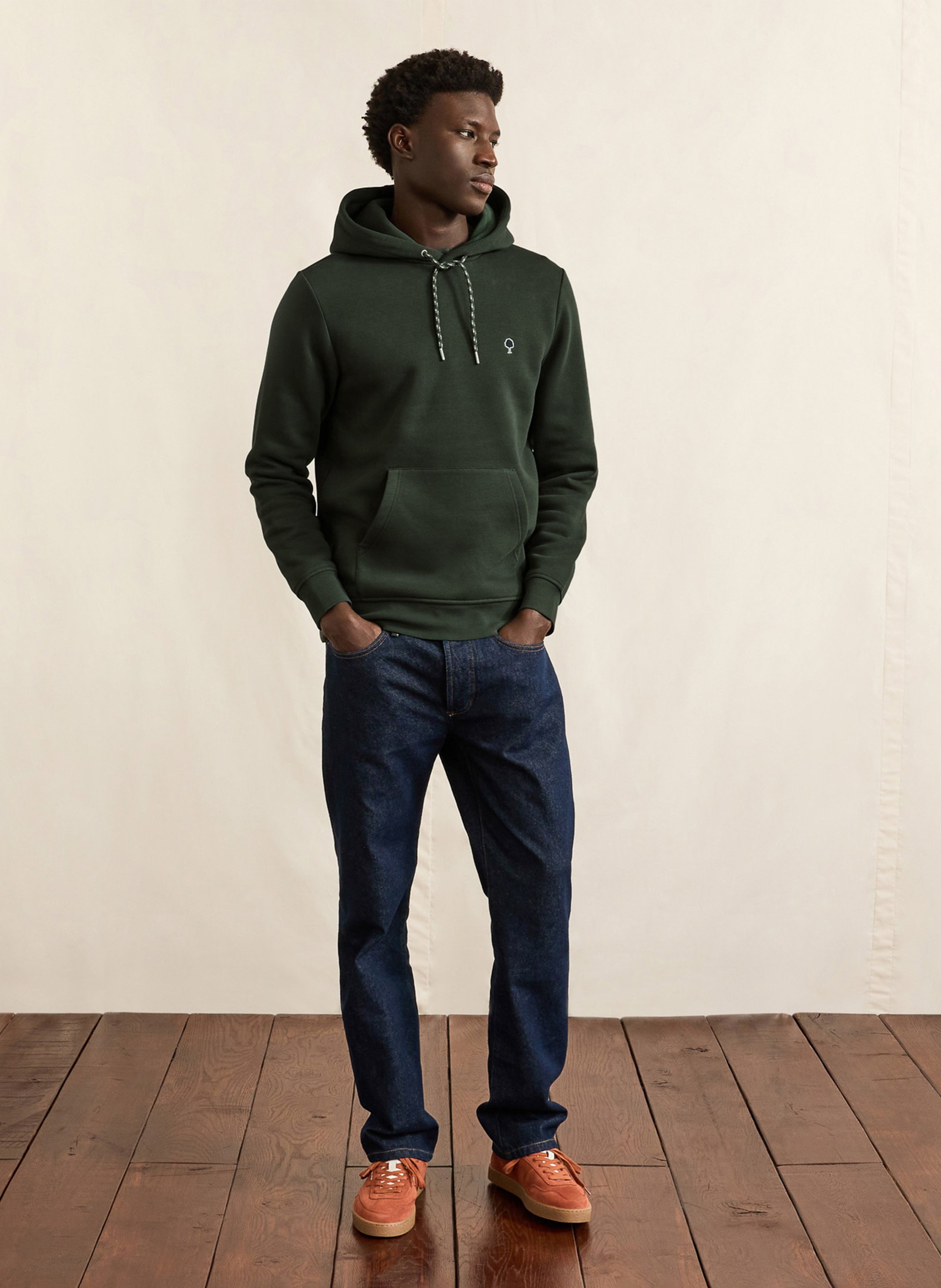 Sweat droit uni à capuche FAGUO Vert