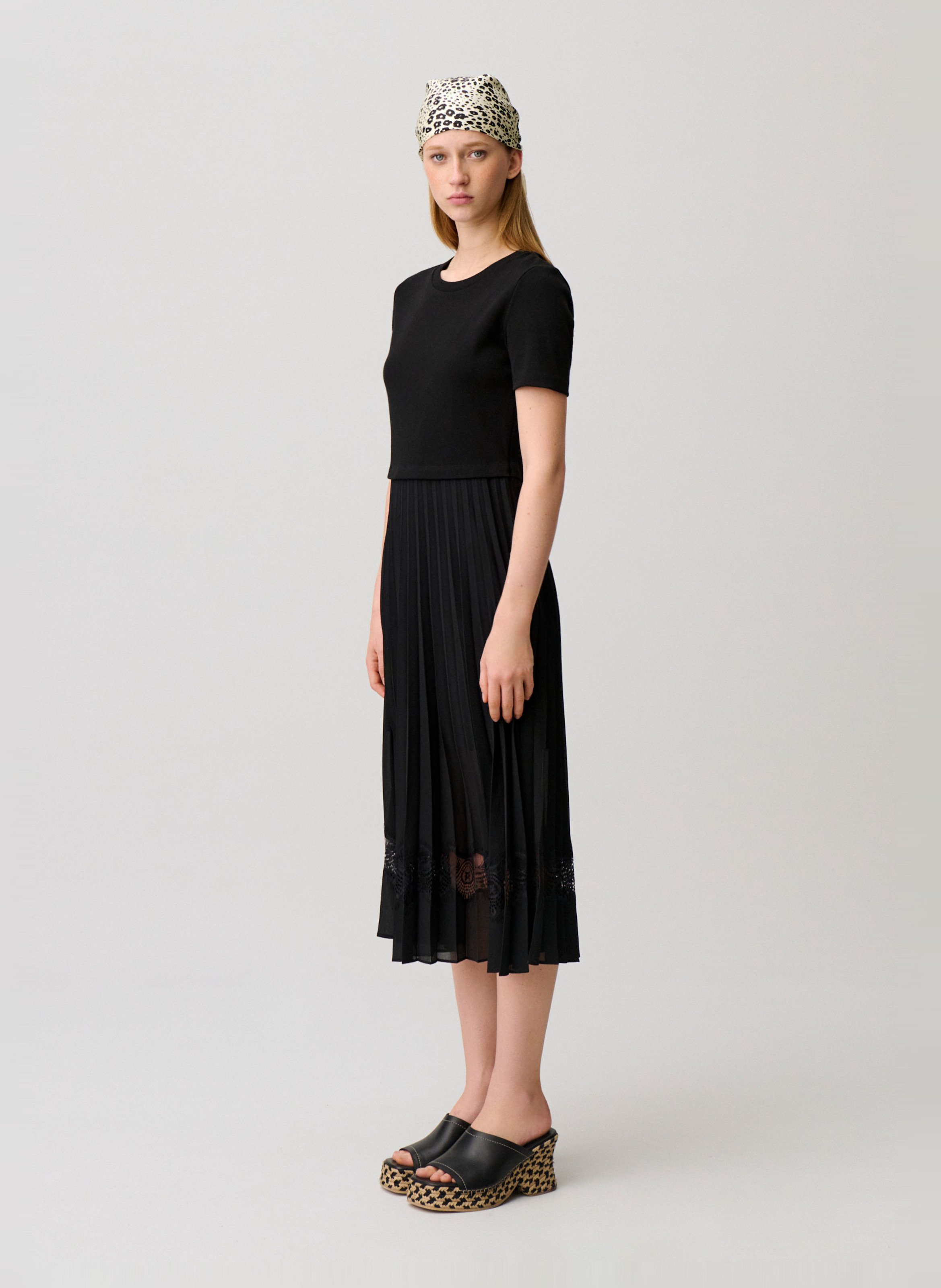 Midikleid aus Material-Mix CLAUDIE PIERLOT Schwarz