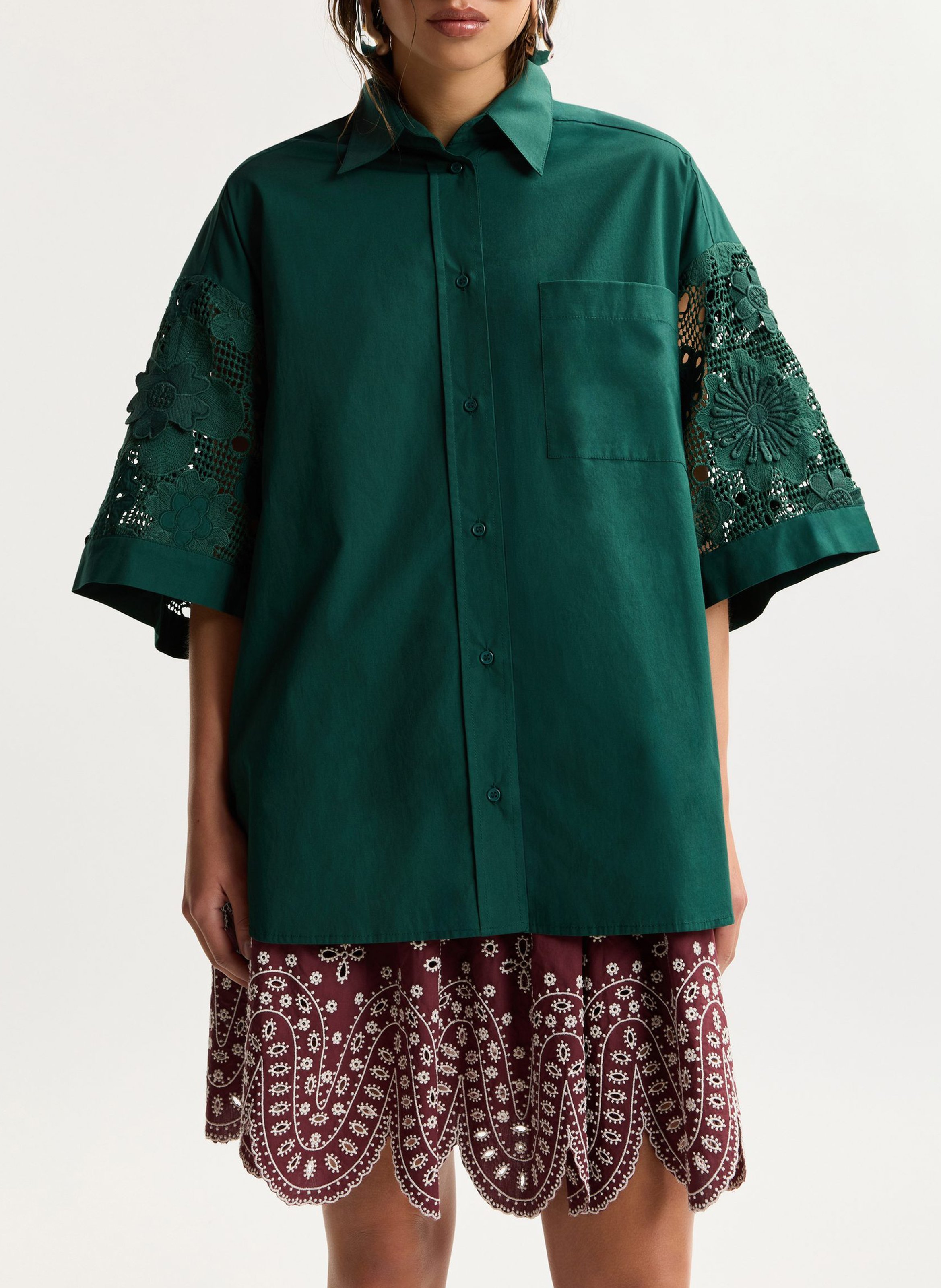Oversized shirt with classic collar ESSENTIEL ANTWERP Green