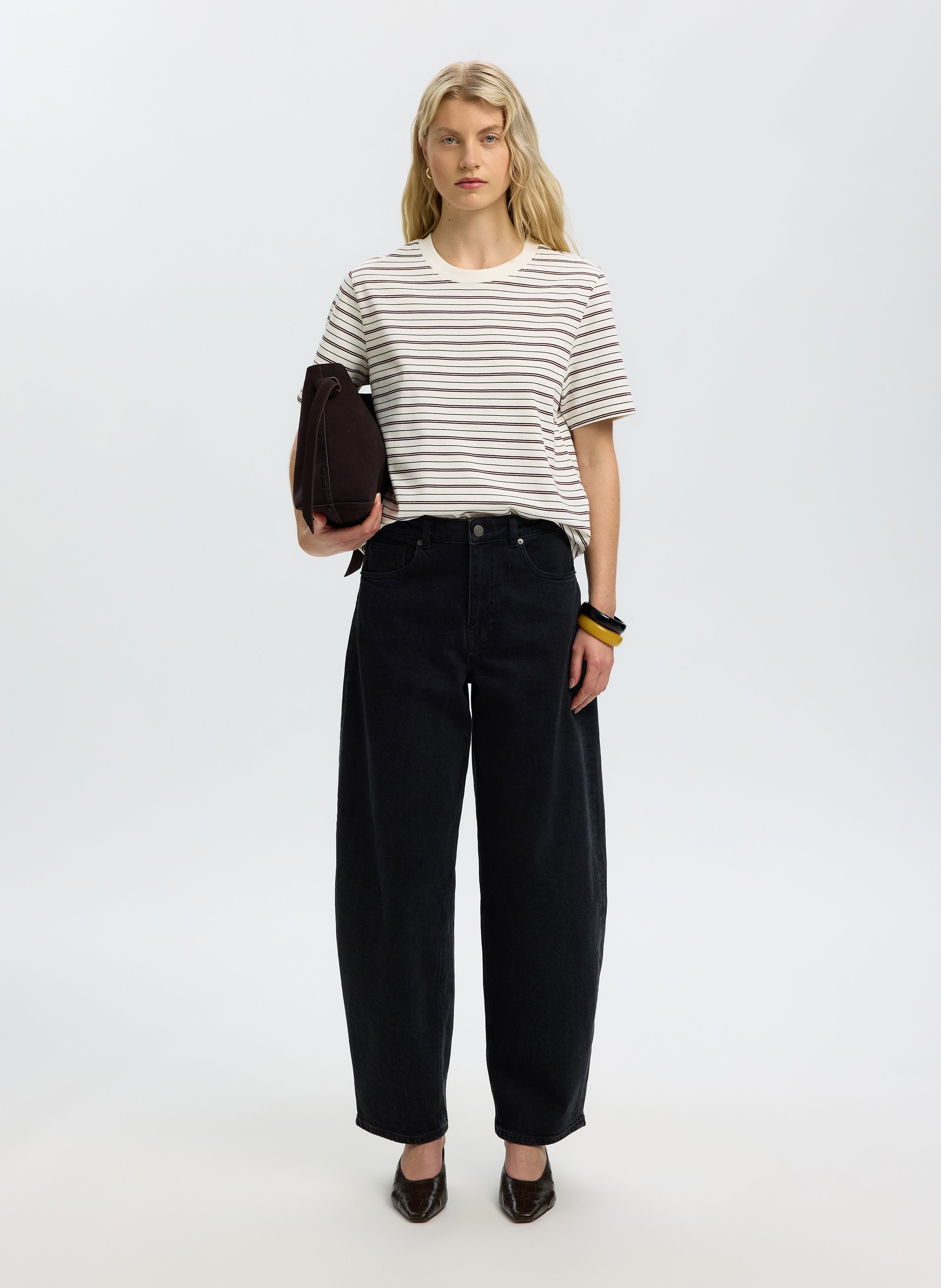 Tee-shirt droit en coton bio rayé | Prune SELECTED Femme