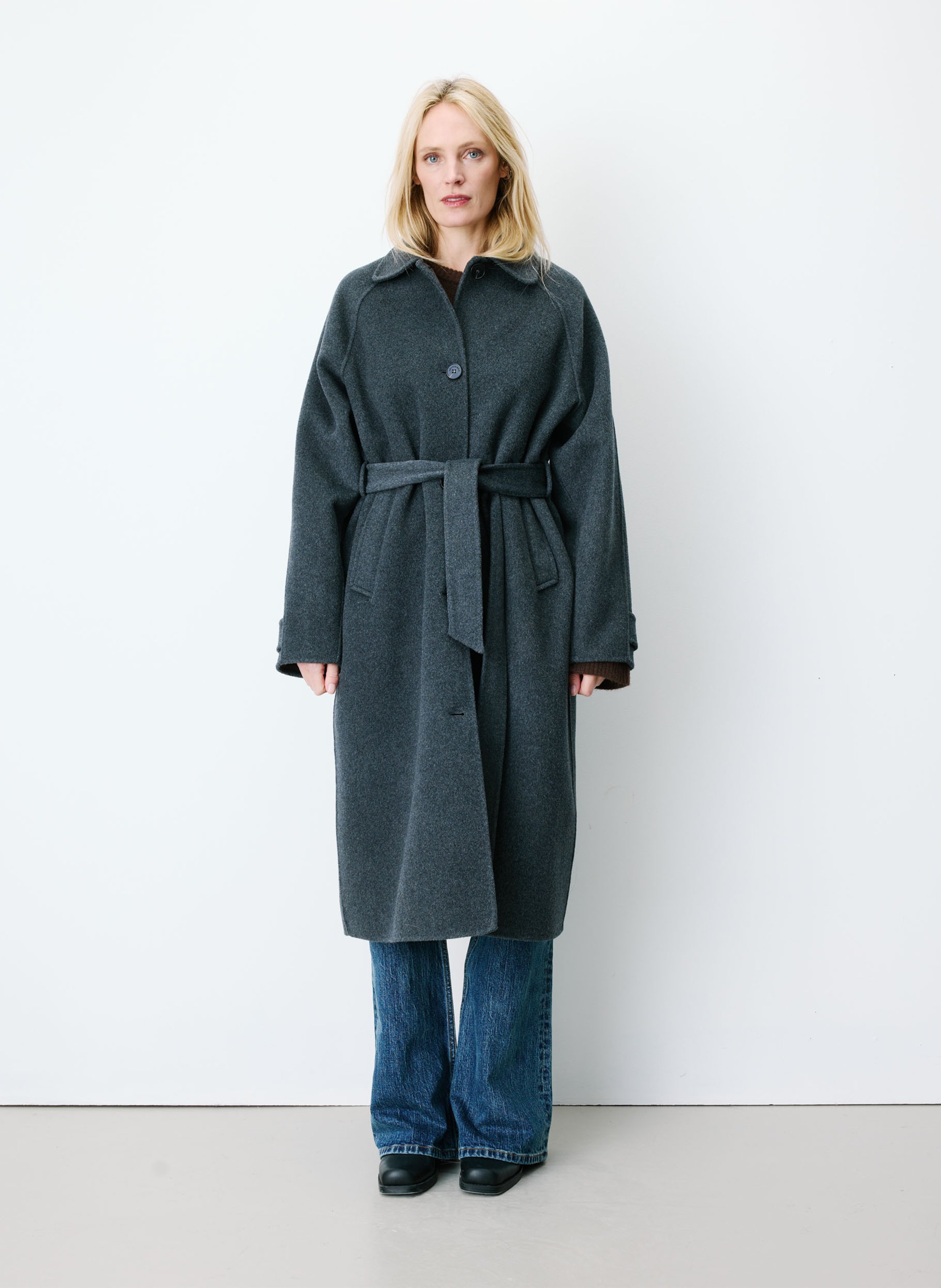 Manteau long ceinturée en laine mélangée  GRACE ET MILA