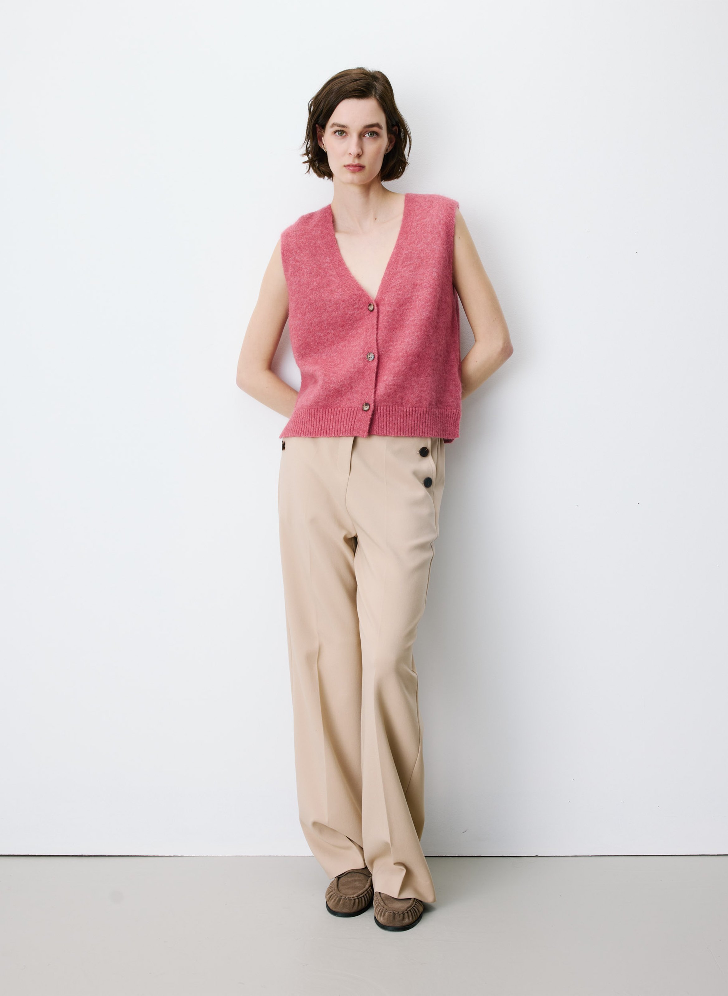 Ärmellose gerade geschnittene Strickjacke aus Wollmischung GRACE ET MILA Rosa