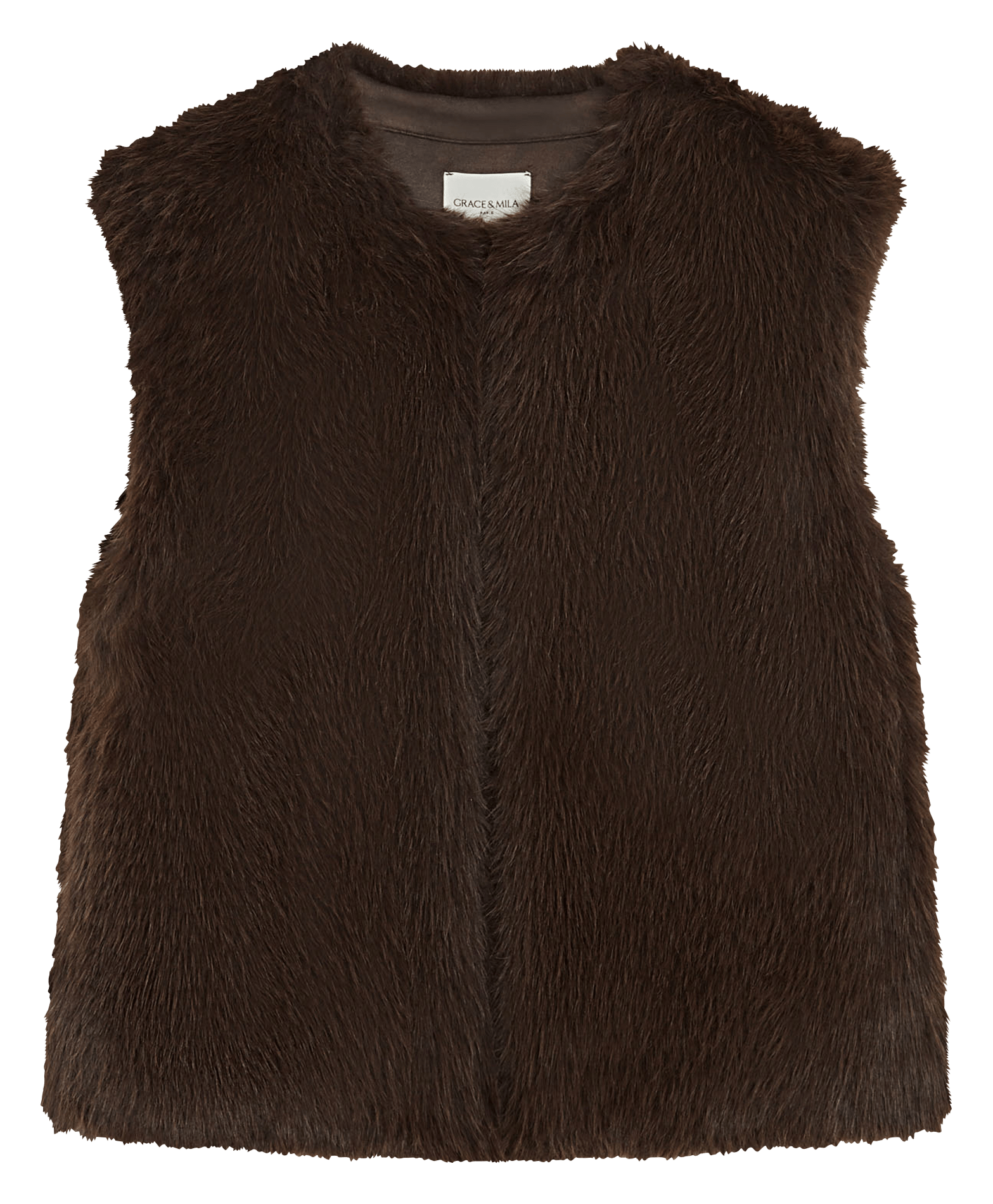 Veste col rond sans manches en fausse fourrure GRACE ET MILA Brown