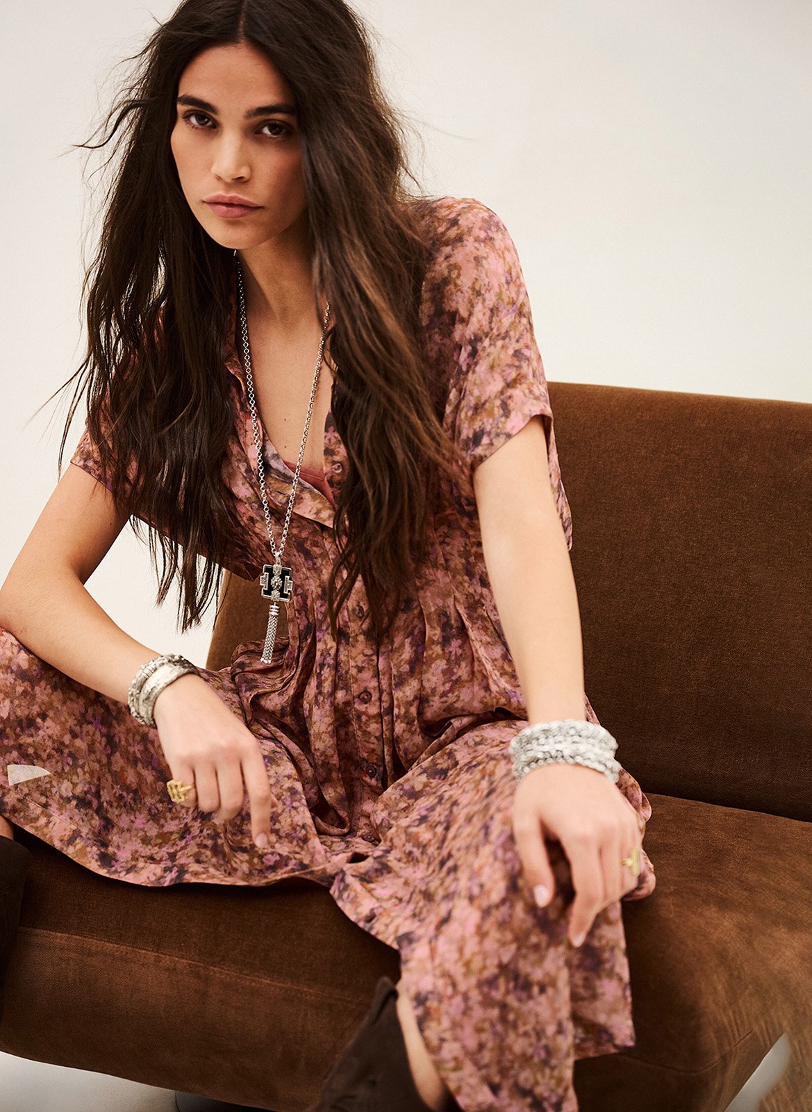 Langes, weit geschnittenes Kleid mit Print BA&SH Rosa