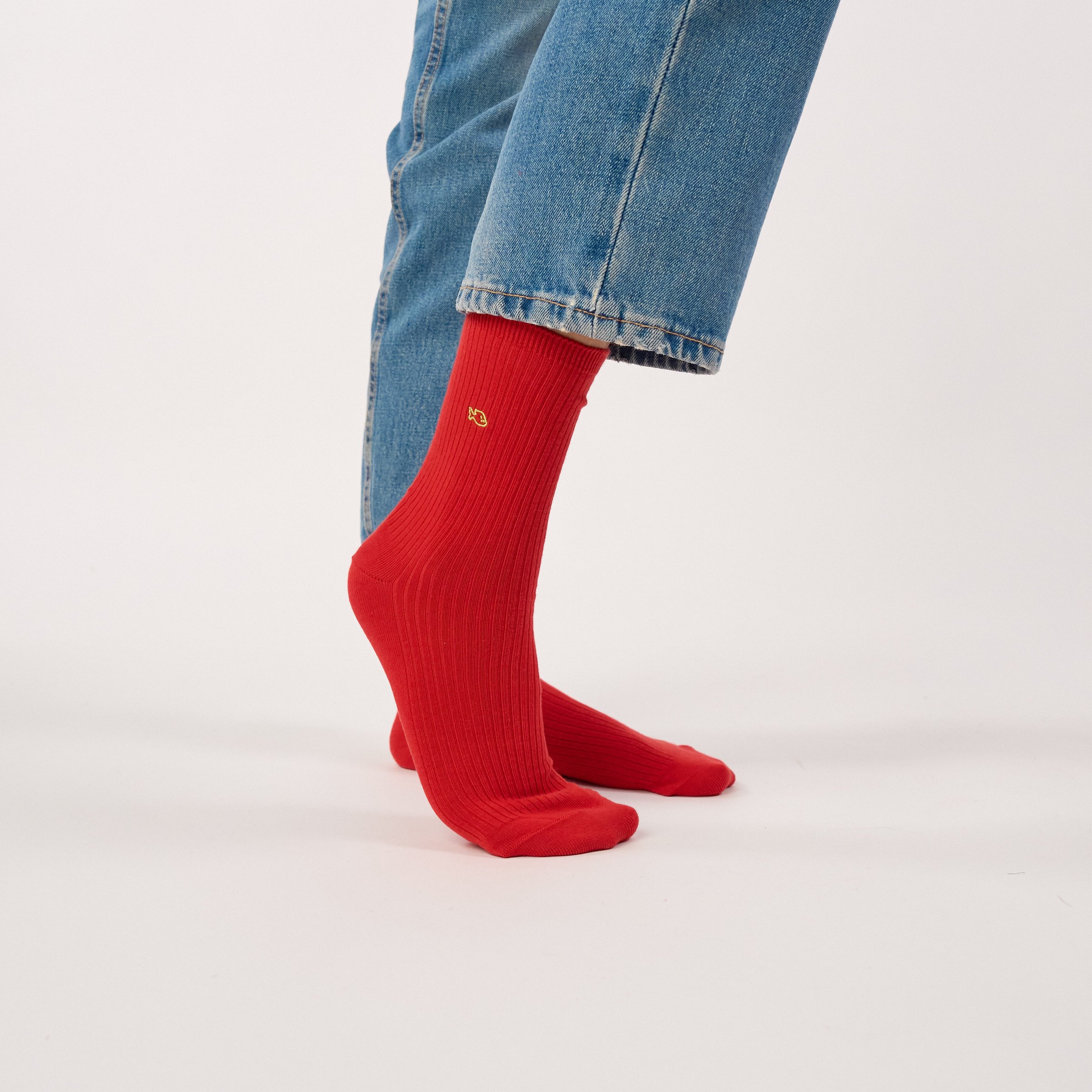 Ribbed Solid Combed Cotton Socks BILLYBELT Red