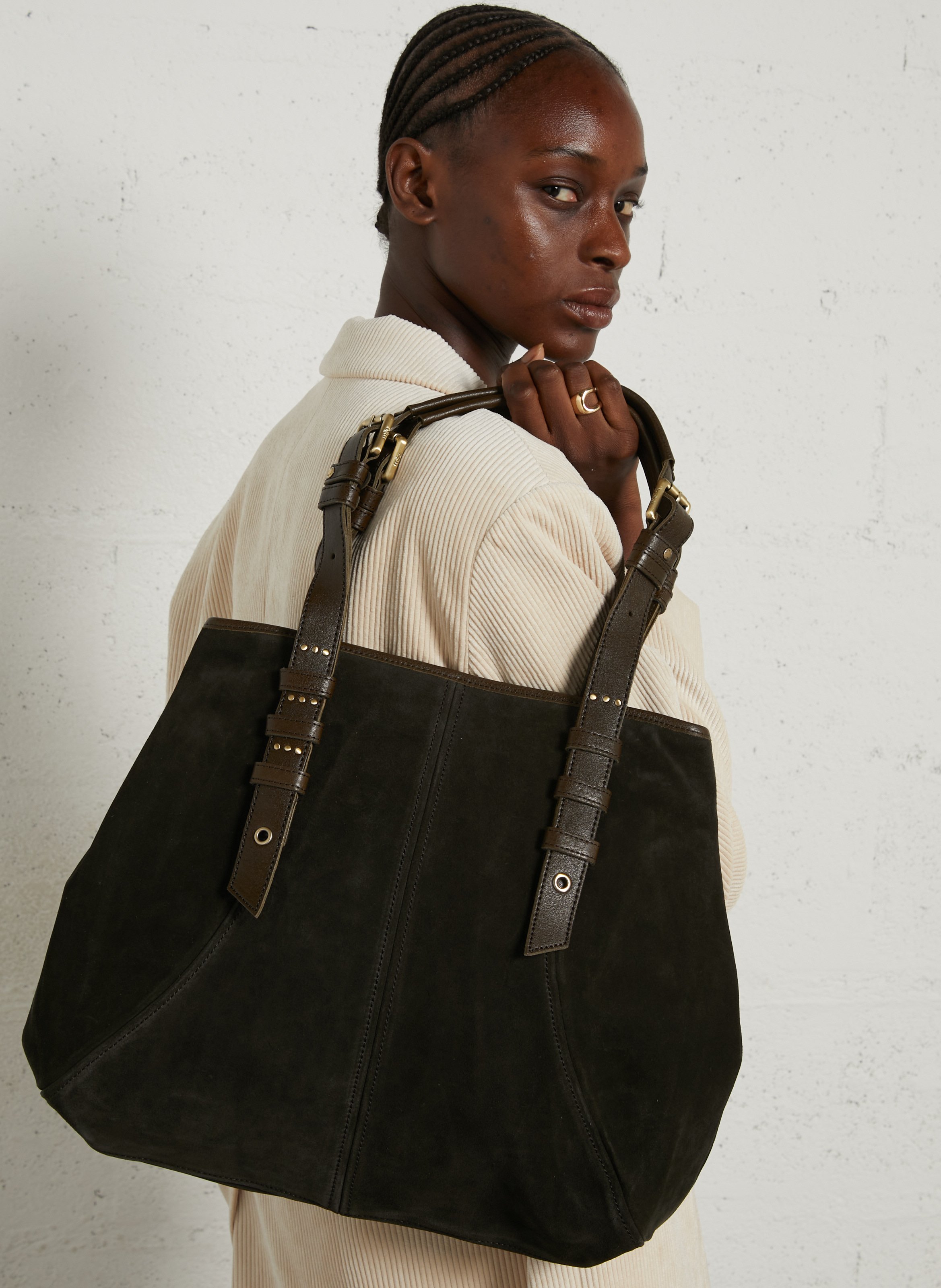 Schultertasche aus Leder MILA LOUISE Khaki
