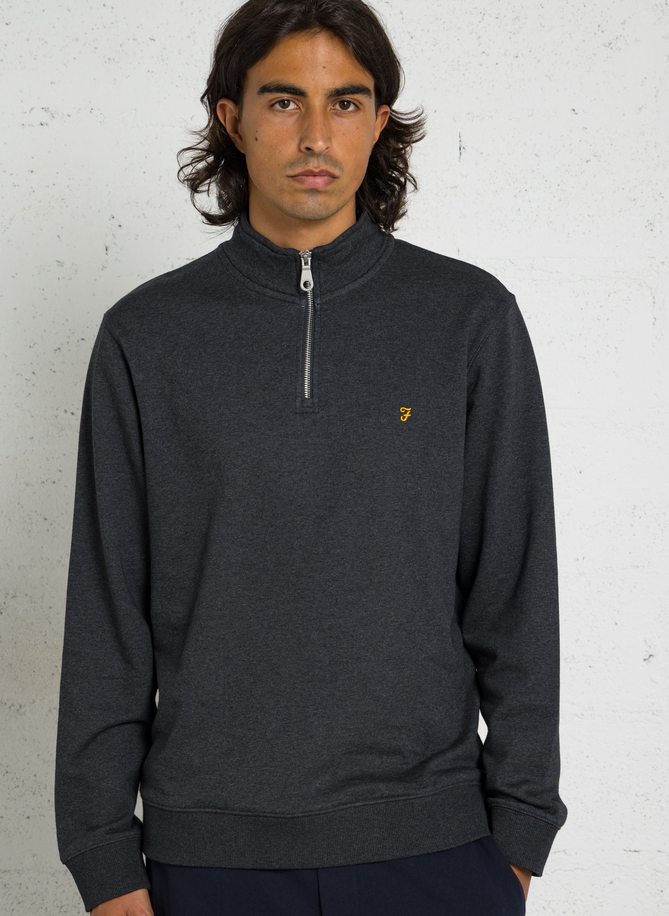 Pull col camionneur en coton  FARAH Noir
