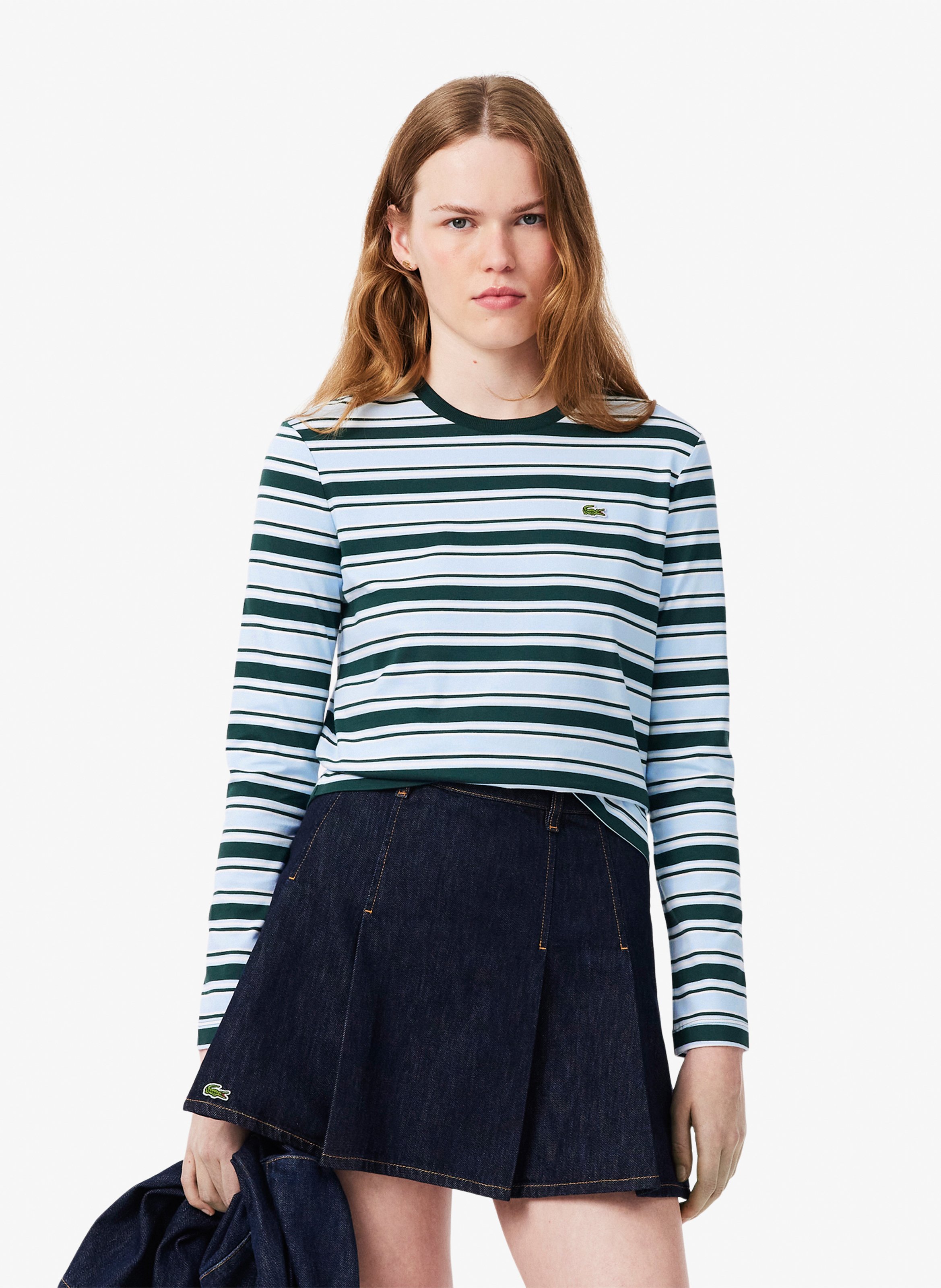Gerader Rundhalsstreifen-T-Shirt aus Baumwolle LACOSTE Mehrfarbig