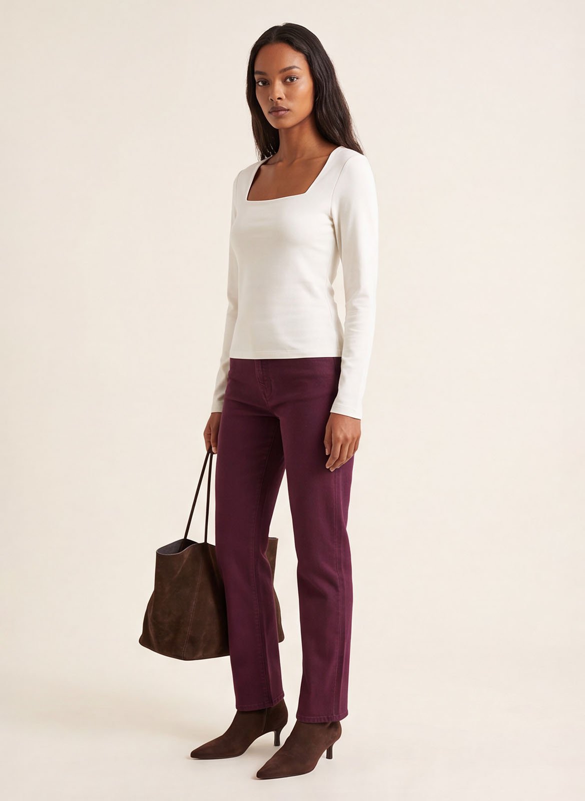 Top droit col carré en coton mélangé | Blanc KOOKAI Femme