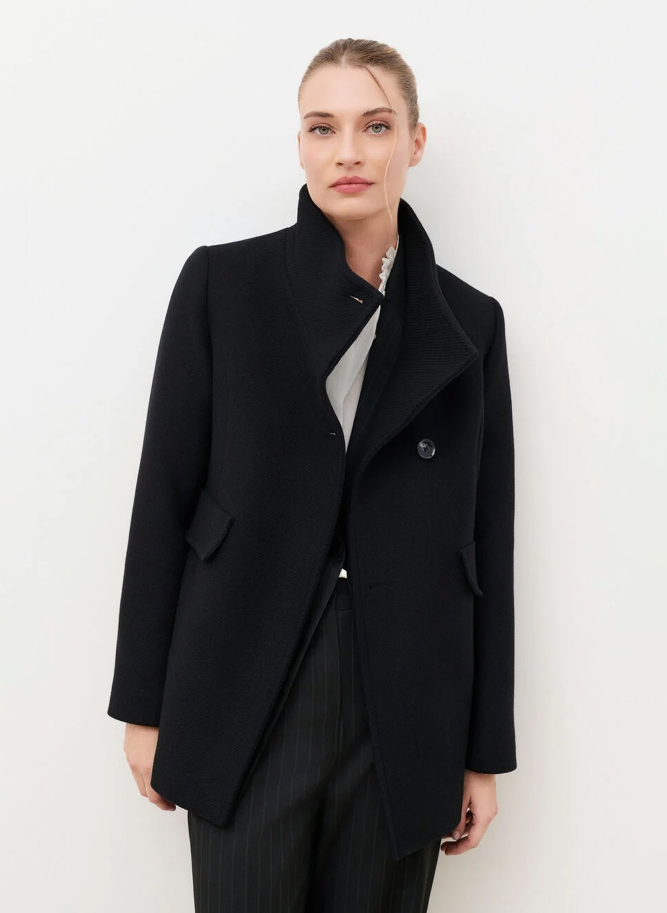 Straight coat in recycled wool blend CAROLL Black
