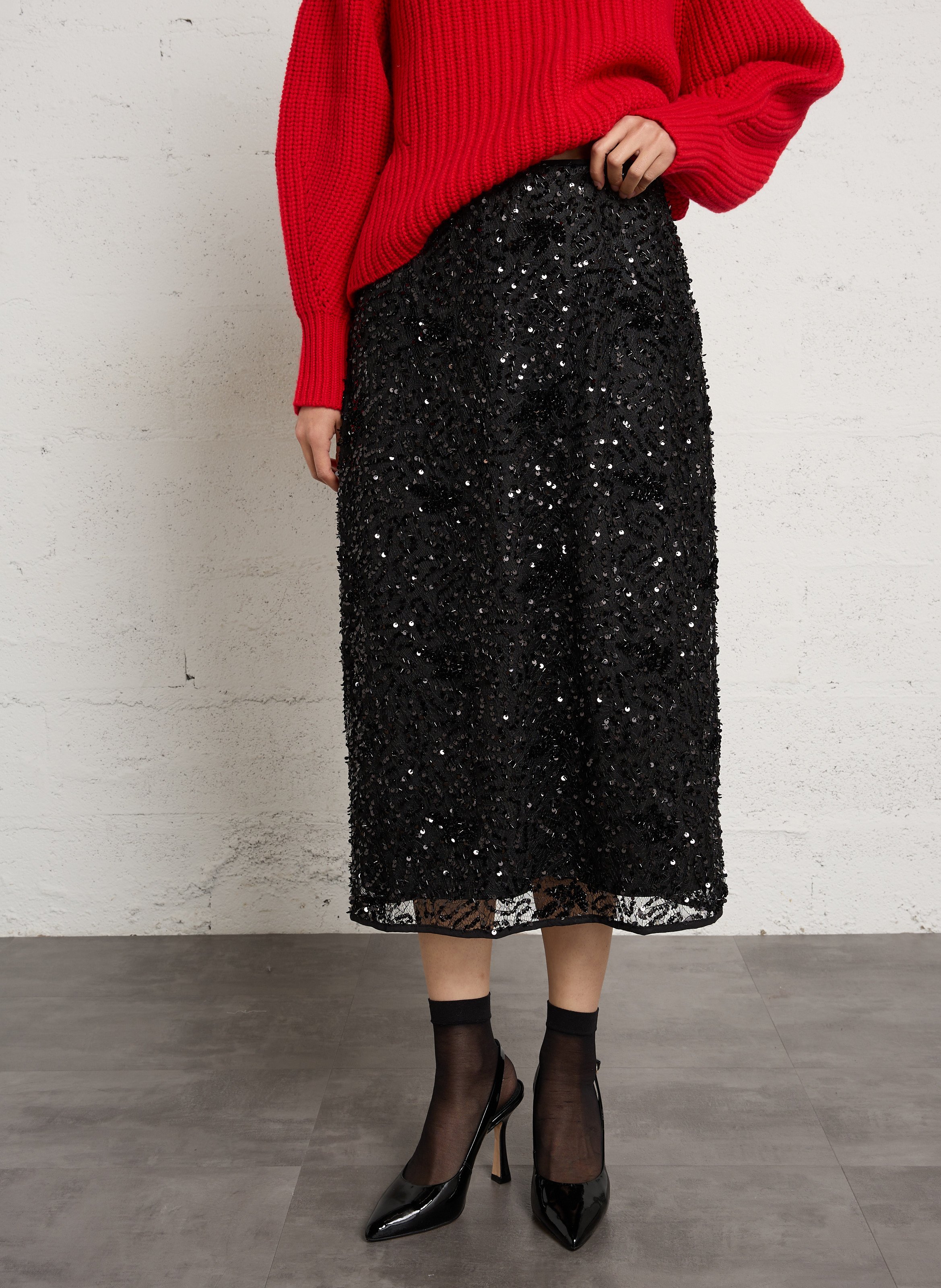 Halflange rok met lovertjes Floride  JC SOPHIE Zwart