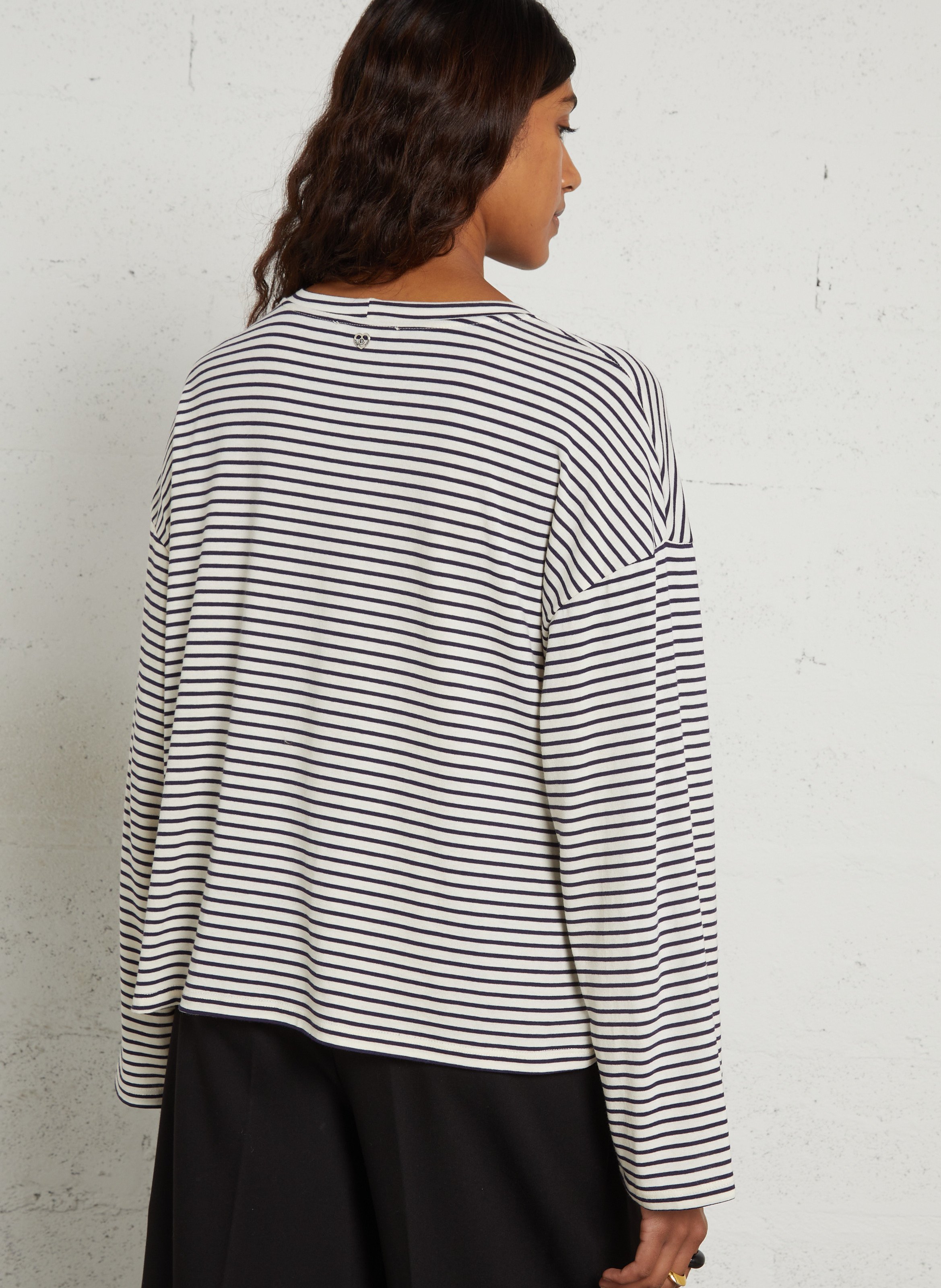 Straight long-sleeved striped T-shirt PLEASE Beige