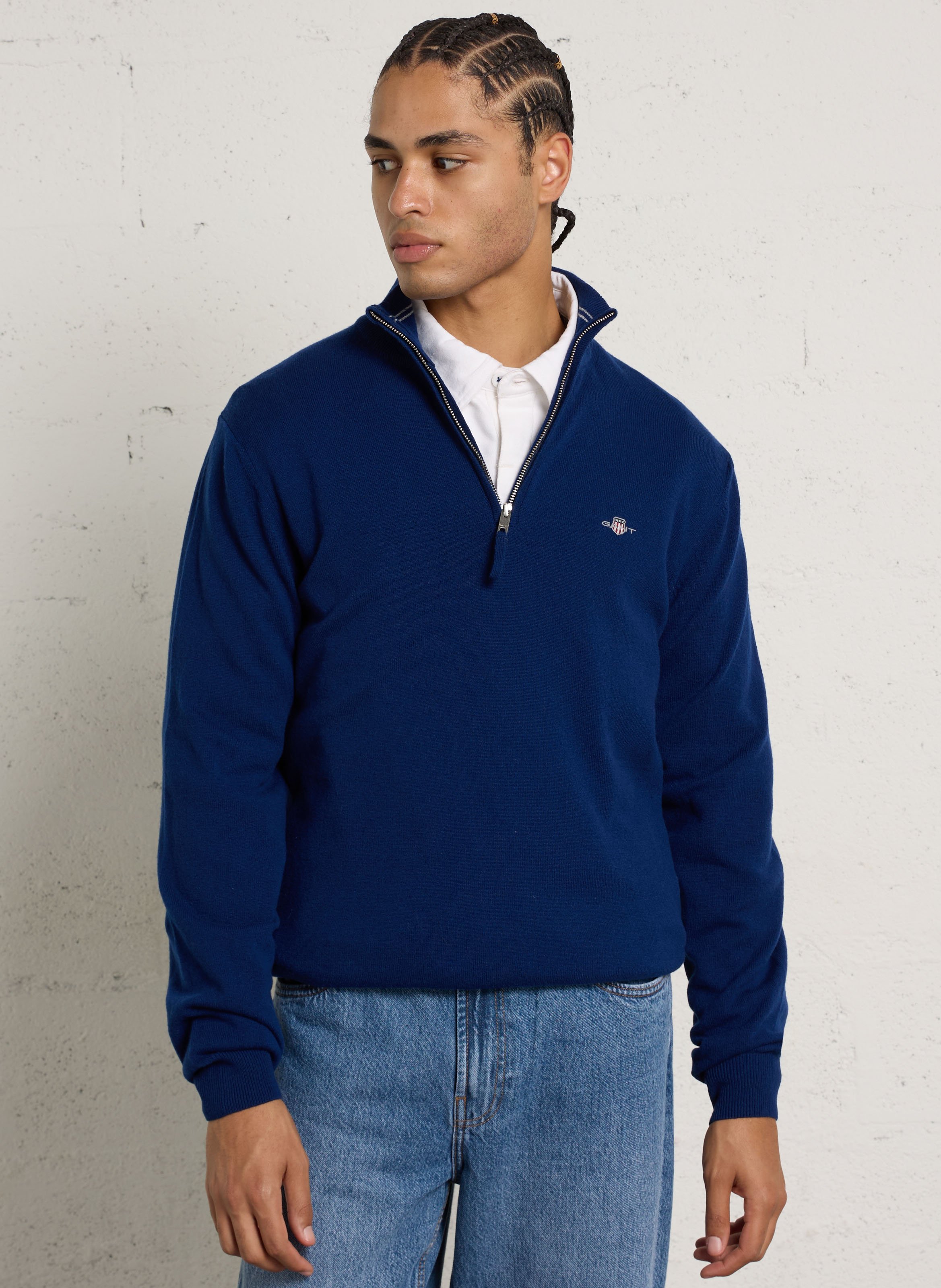 Pull droit col montant zippé en laine GANT