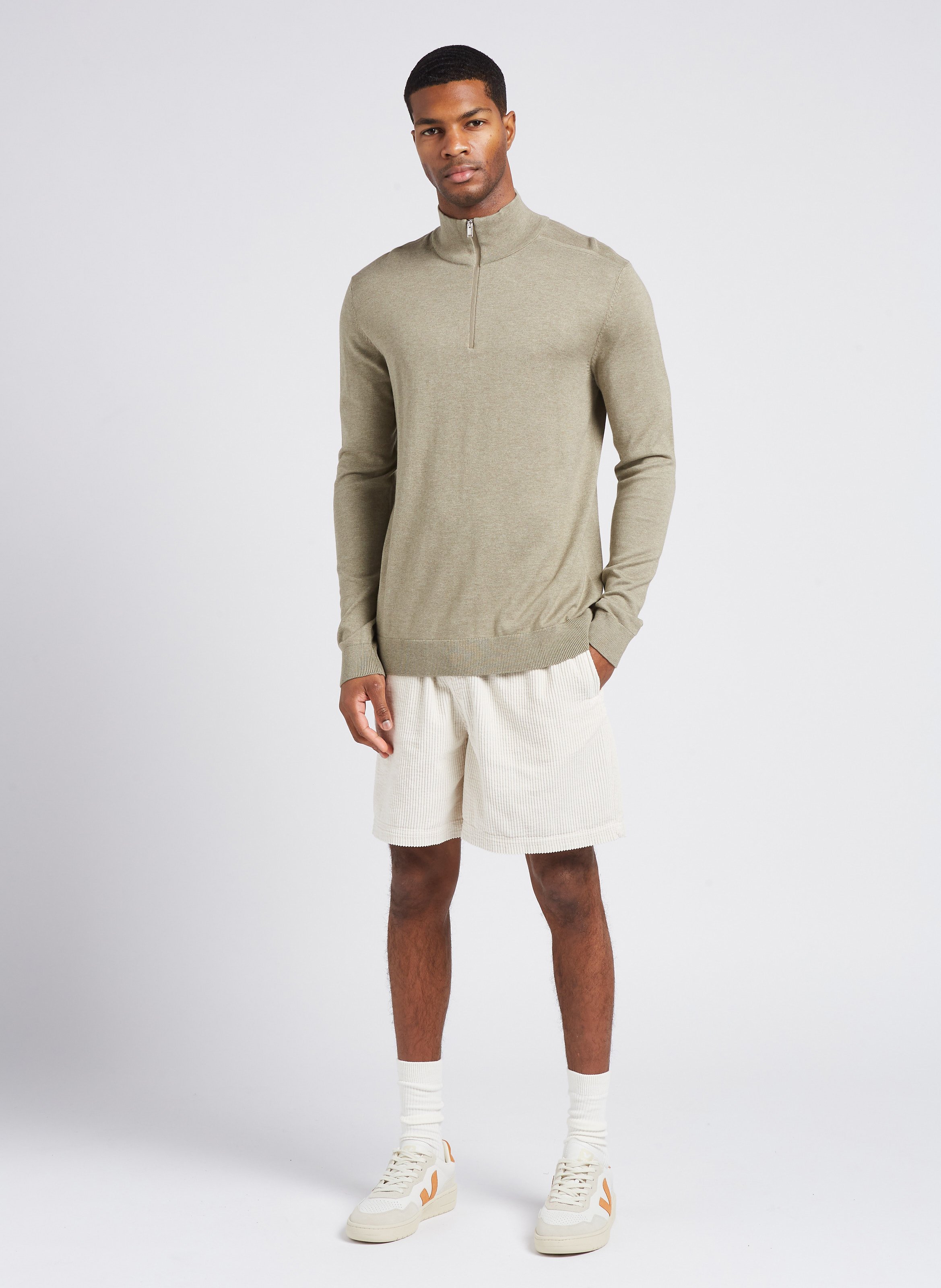 Baumwollpullover mit Stehkragen und Reißverschluss, Regular Fit SELECTED Grau