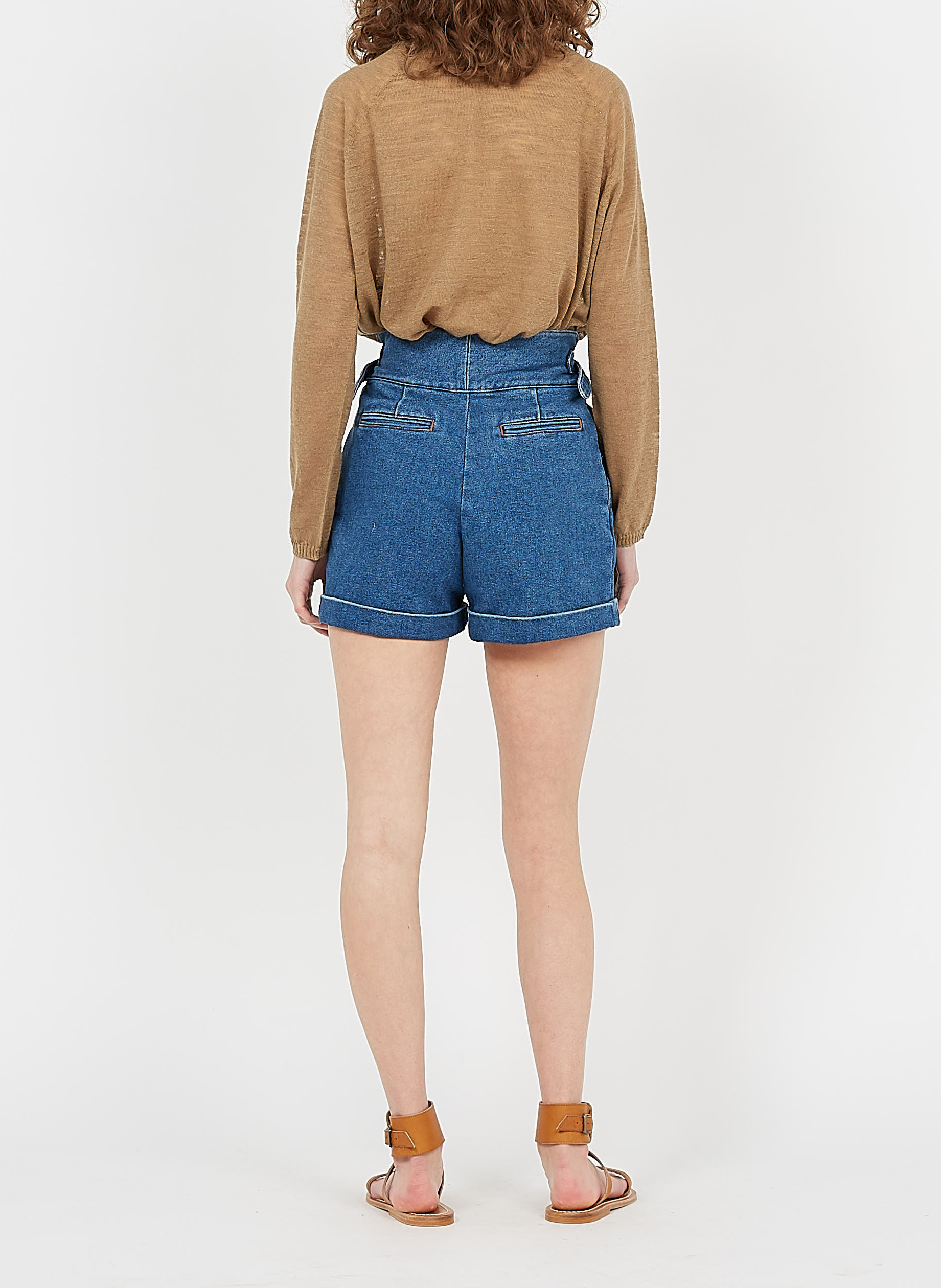 Pull col rond tricolore en lin mélangé MOMONI Beige