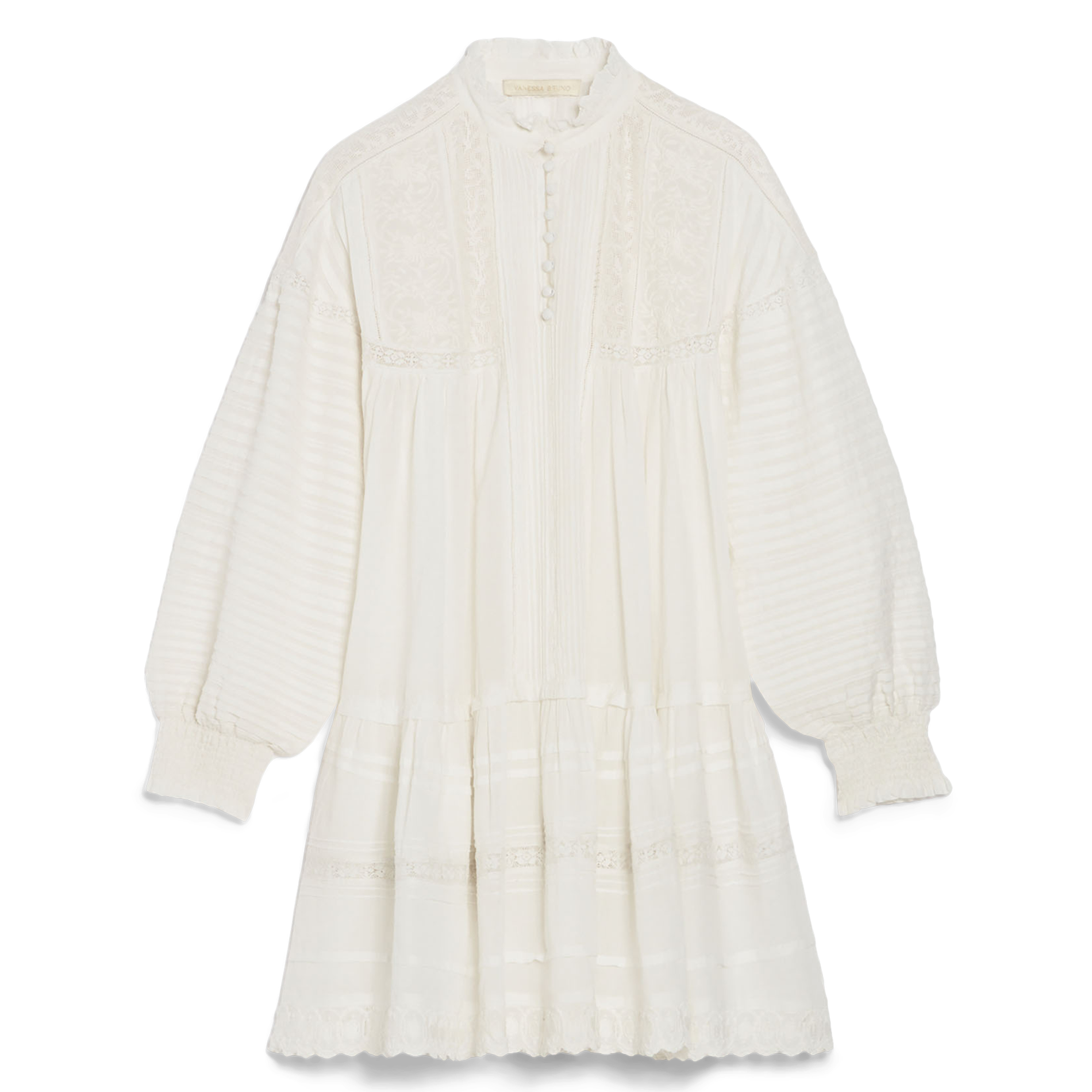 Short trapeze dress embroidered in blended cotton VANESSA BRUNO White