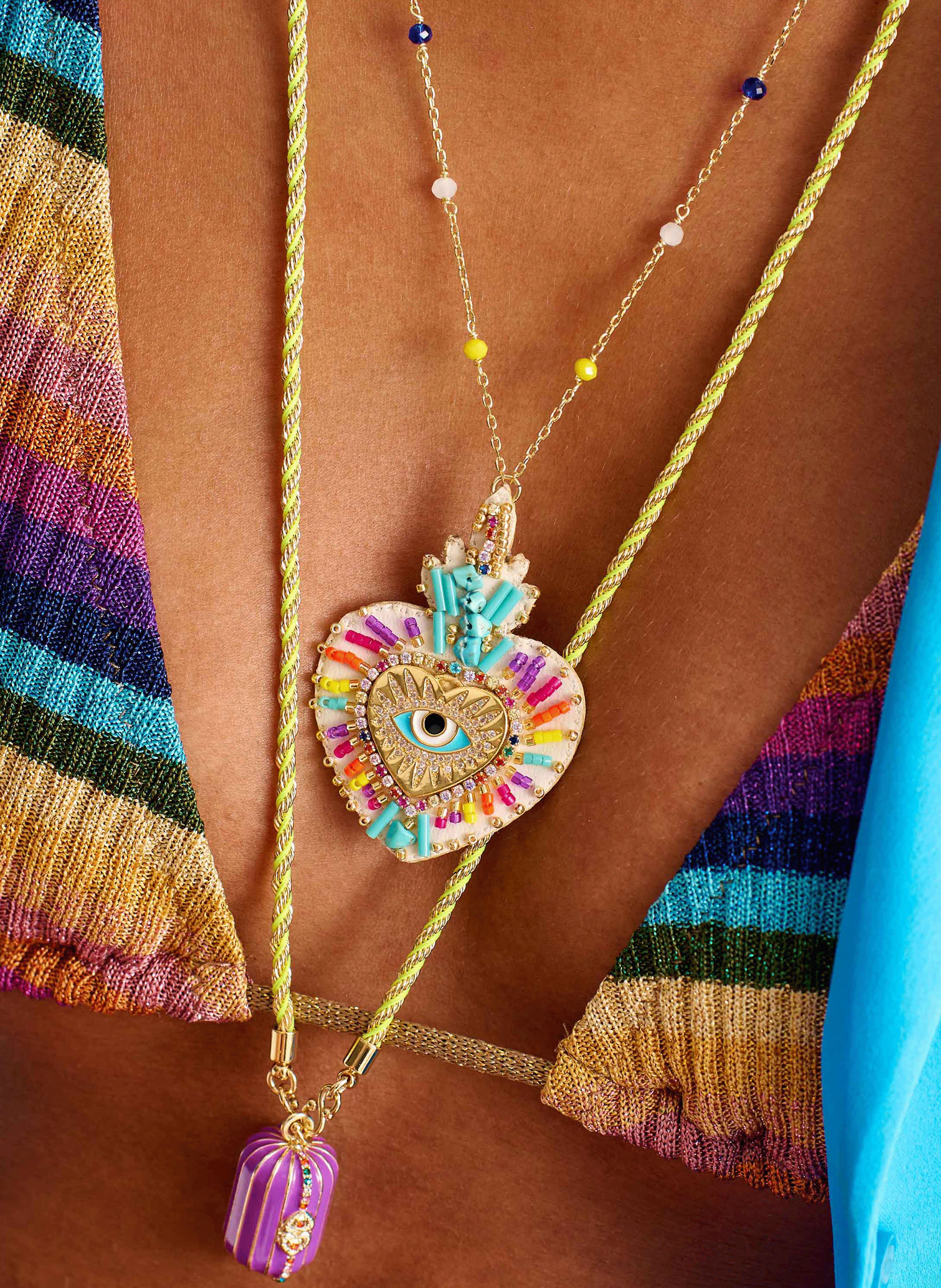 Necklace with central charm and pearls HIPANEMA Blue