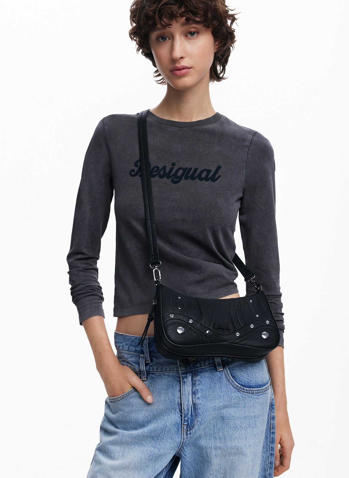 Sac bandoulière à détails cloutés DESIGUAL Noir