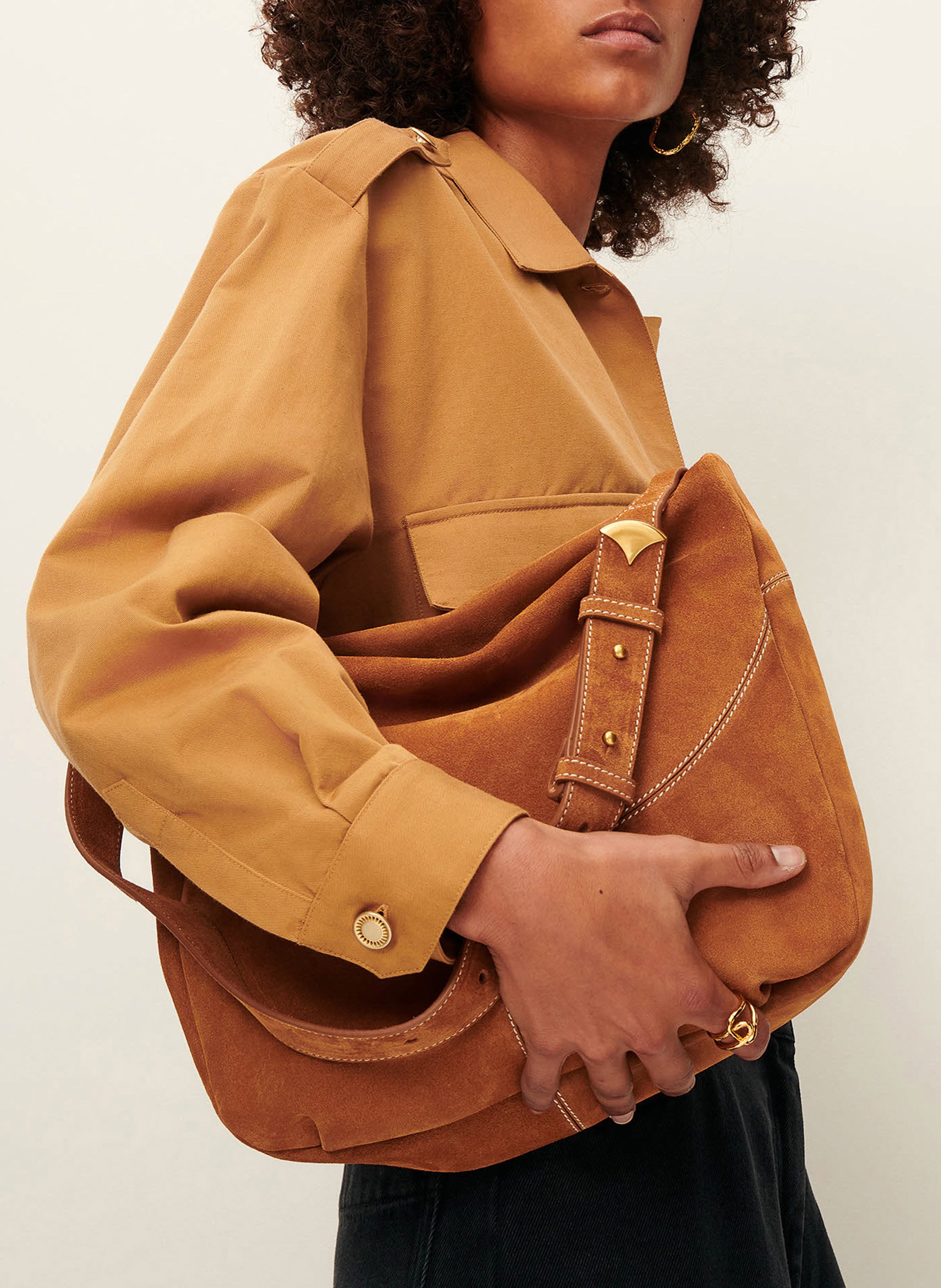 Buideltas van getextureerd leer met veters SESSUN Beige