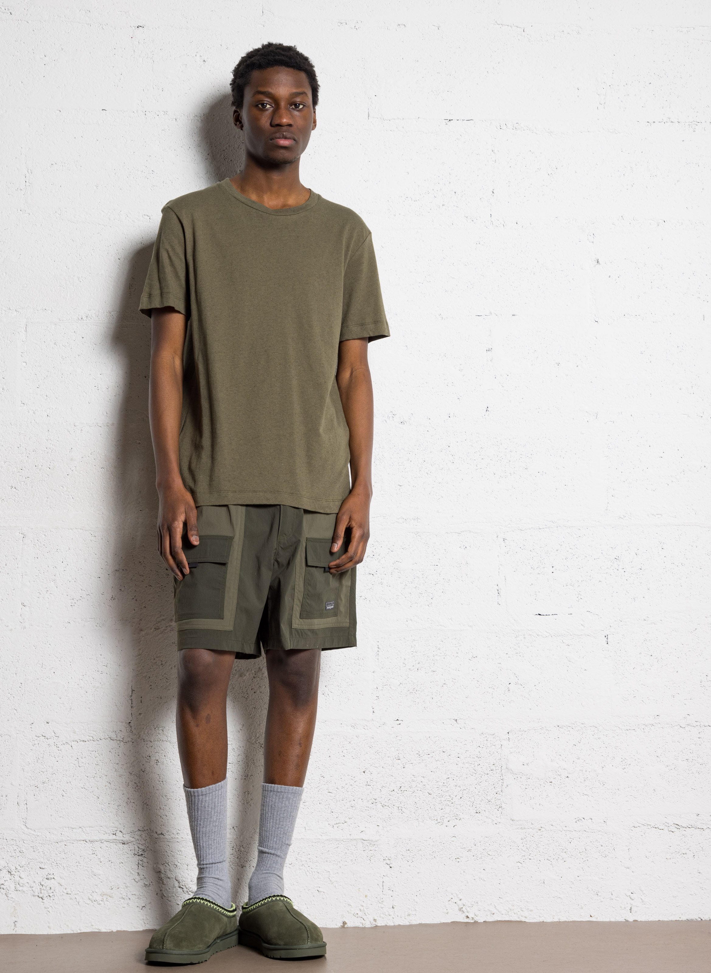 Basic cotton-mix T-shirt AU PRINTEMPS PARIS Khaki