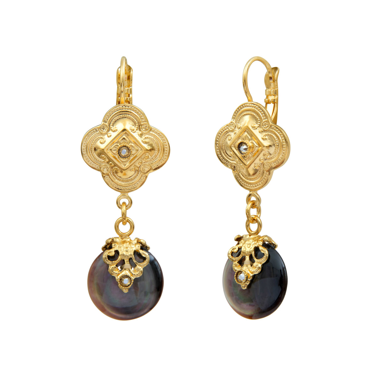 Drop earrings Positano in gray tinted mother-of-pearl and crystals SATELLITE PARIS Grey