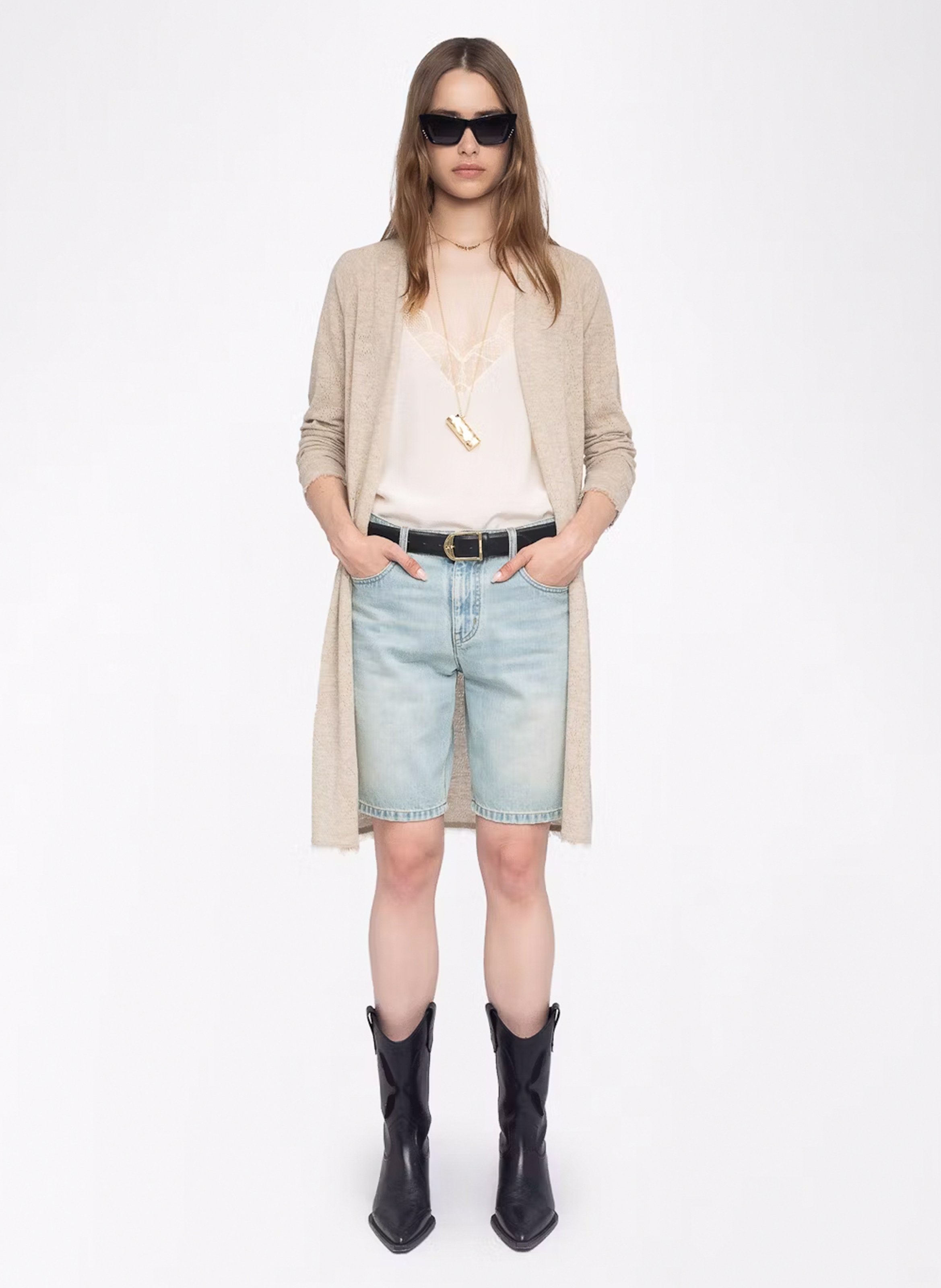 Langer Cardigan aus Kaschmir-Pointellestrick ZADIG&VOLTAIRE Beige