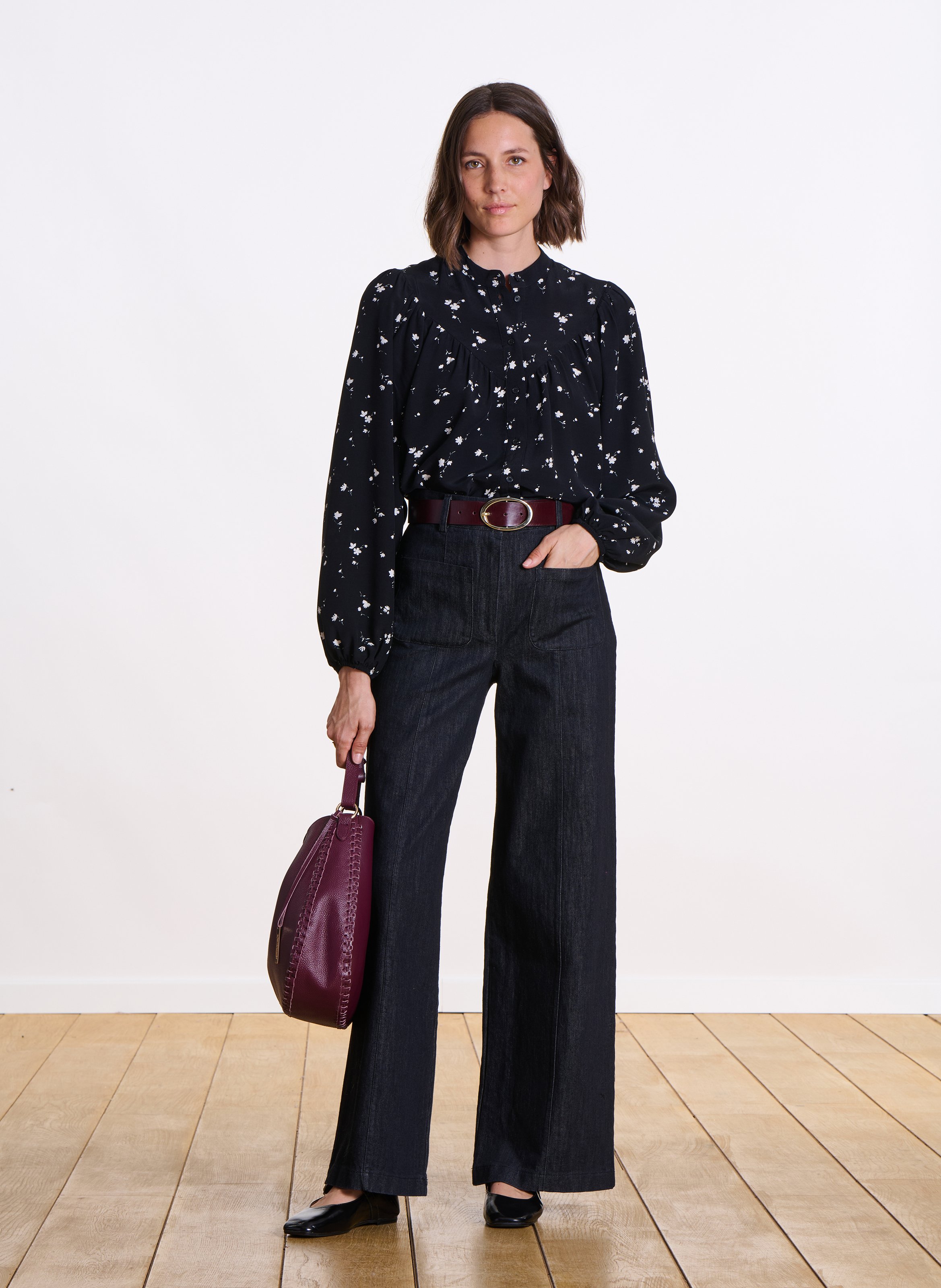 Jean flare bootcut en coton mélangé  LA FEE MARABOUTEE Noir