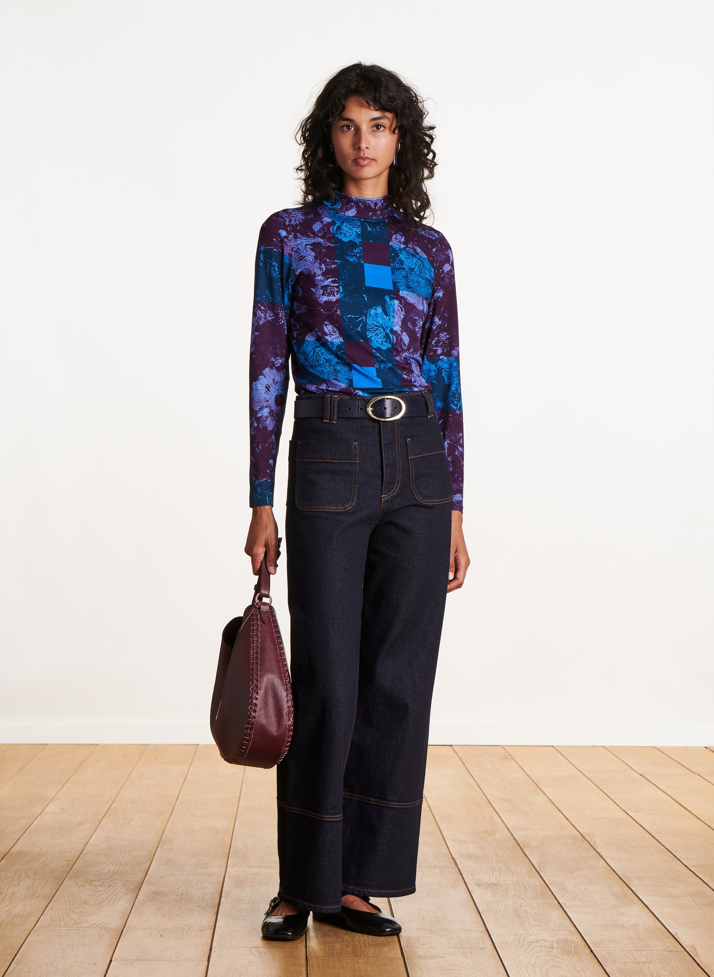 T-shirt met opstaande kraag en bloemenprint LA FEE MARABOUTEE Violet