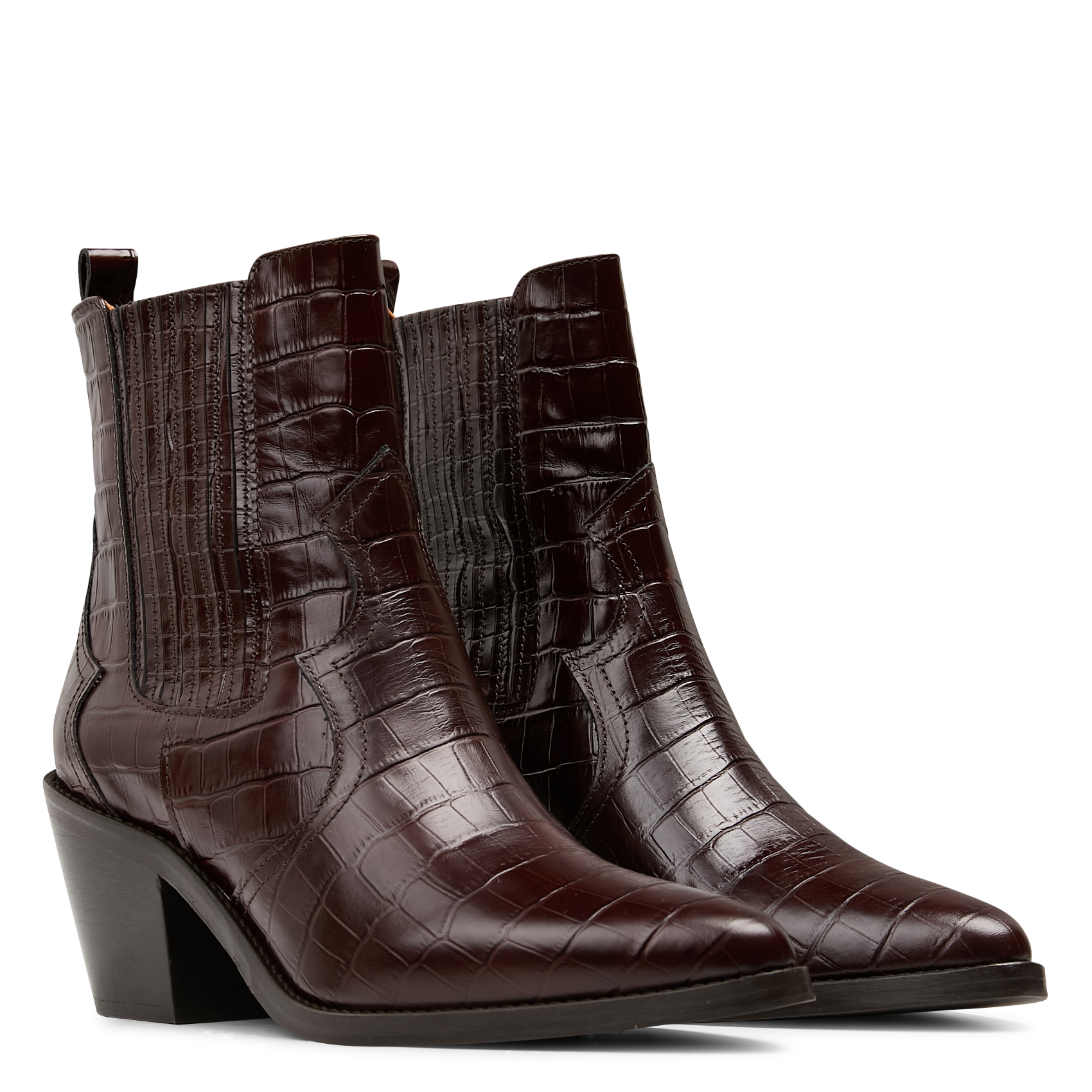 Bottines en cuir embossé croco BOBBIES Marron