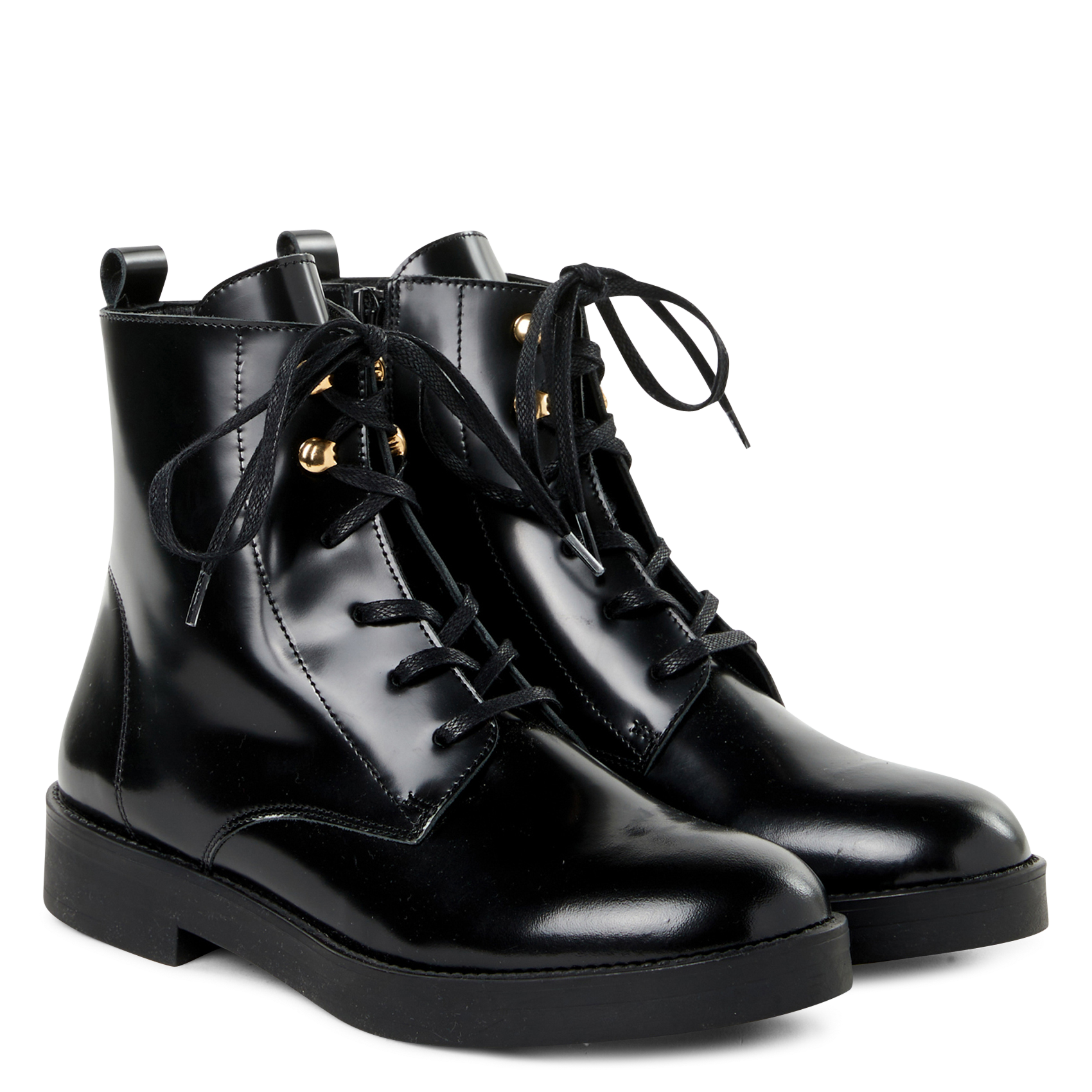 Glazed leather lace-up mid-calf boots SAISON 1865 Black